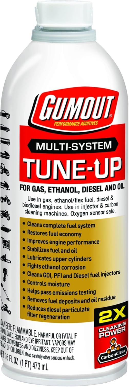 Gumout 510011 Multi-System Tune-Up, Fuel Stabilizer Injector Cleaner & Gas Treatment, 16 Oz, Full Fuel System Cleaner - Improves Engine Performance, Cleans & Removes Deposits And Residue