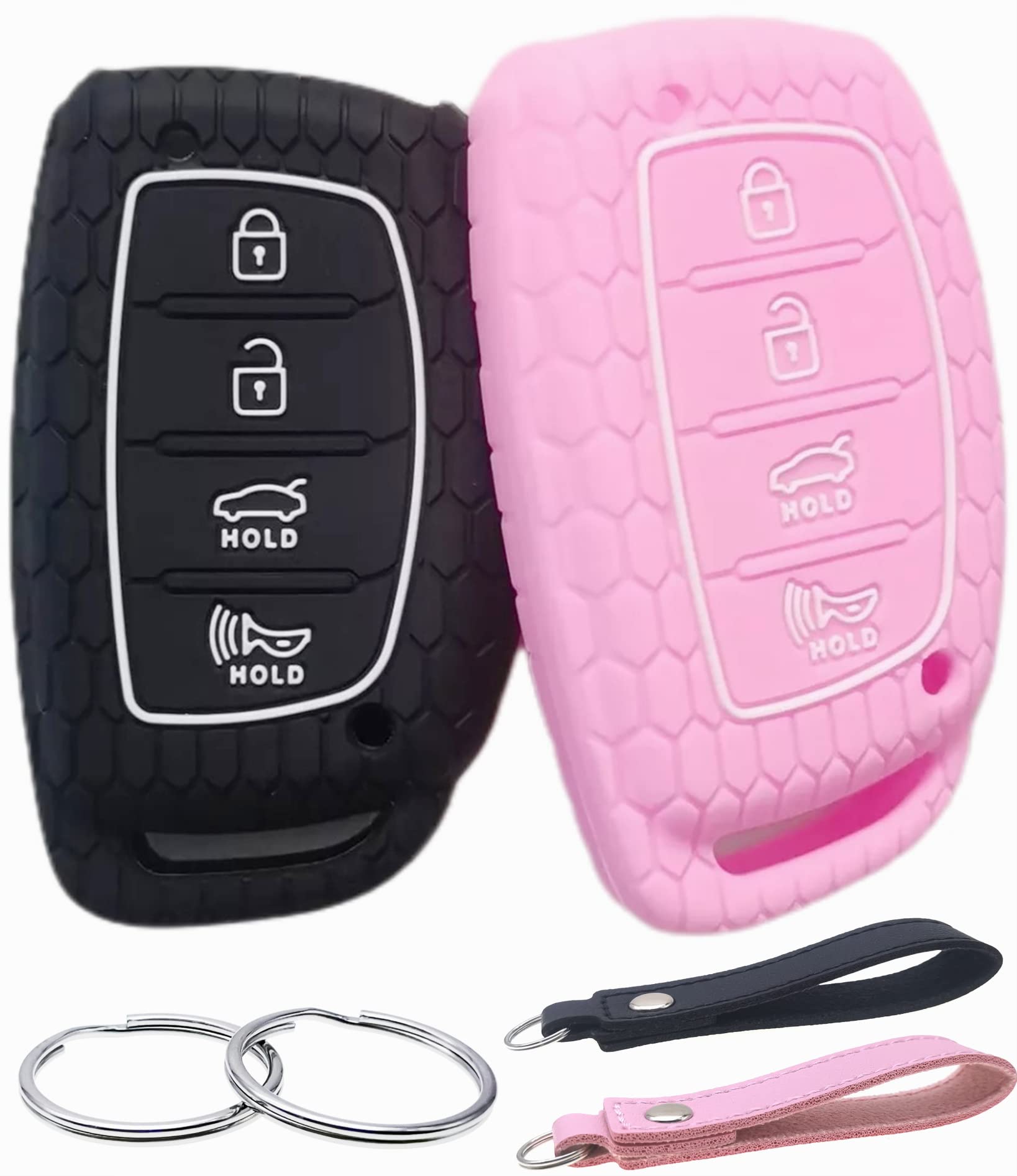 Reprotecting Silicone Rubber Key Fob Cover Compatible With 2016-2021 Hyundai Elantra Elantra Gt Ioniq Sonata Tucson Sy5Mdfna433«Not For Keys With Eject/Fold Buttons» (4 Button Smart Key, Black Pink)