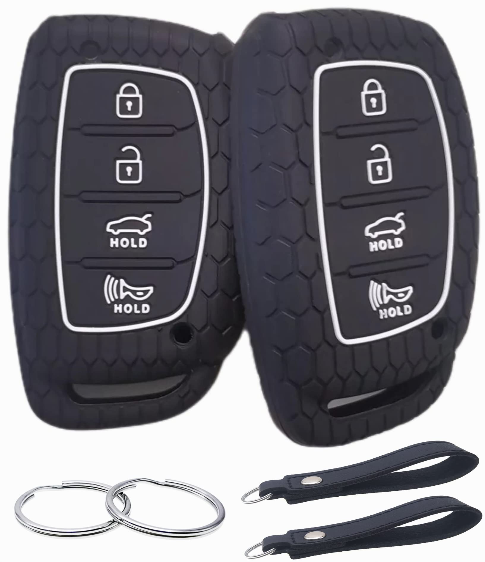 Reprotecting Silicone Rubber Key Fob Cover Compatible With 2016-2021 Hyundai Elantra Elantra Gt Ioniq Sonata Tucson Sy5Mdfna433«Not For Keys With Eject/Fold Buttons»(4 Button Smart Key, Black Black)