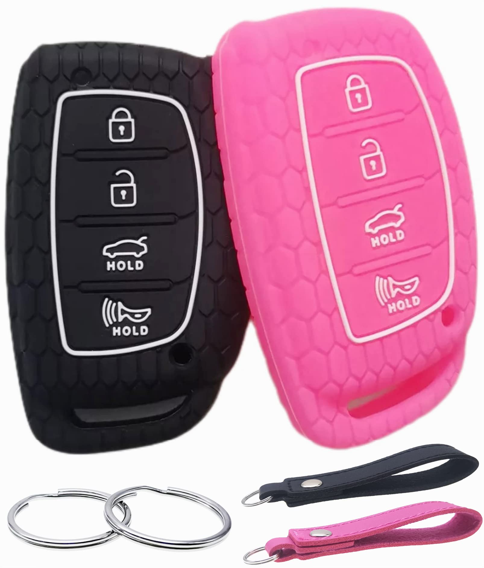 Reprotecting Silicone Rubber Key Fob Cover Compatible With 2016-2021 Hyundai Elantra Elantra Gt Ioniq Sonata Tucson Sy5Mdfna433«Not For Keys With Eject/Fold Buttons»(4 Button Smart Key, Black Rose)