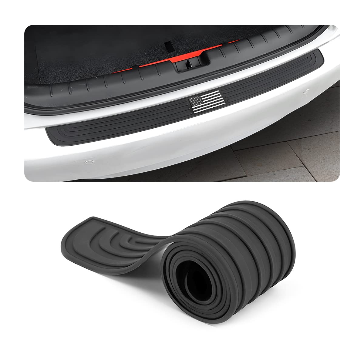 Car Rear Bumper Protector Guard, American Flag Anti-Scratch Rubber Trunk Door Sill Trim Cover, Vehicle Door Entry Protection Strip, Auto Accessories For Car Suv (Black/Black Flag/35.43X2.75)