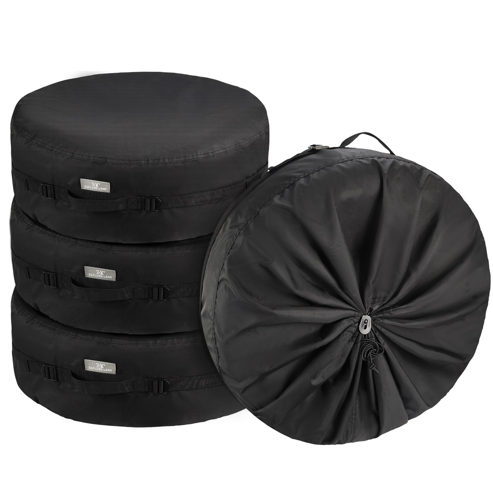 Explore Land Seasonal Tire Cover - Spare Tire Bag With Handle, Durable Winter Wheel Storage Tote Against Dust And Scratches, 4 Pack (Fits Tire Diameters 29''-31.75'', Black)