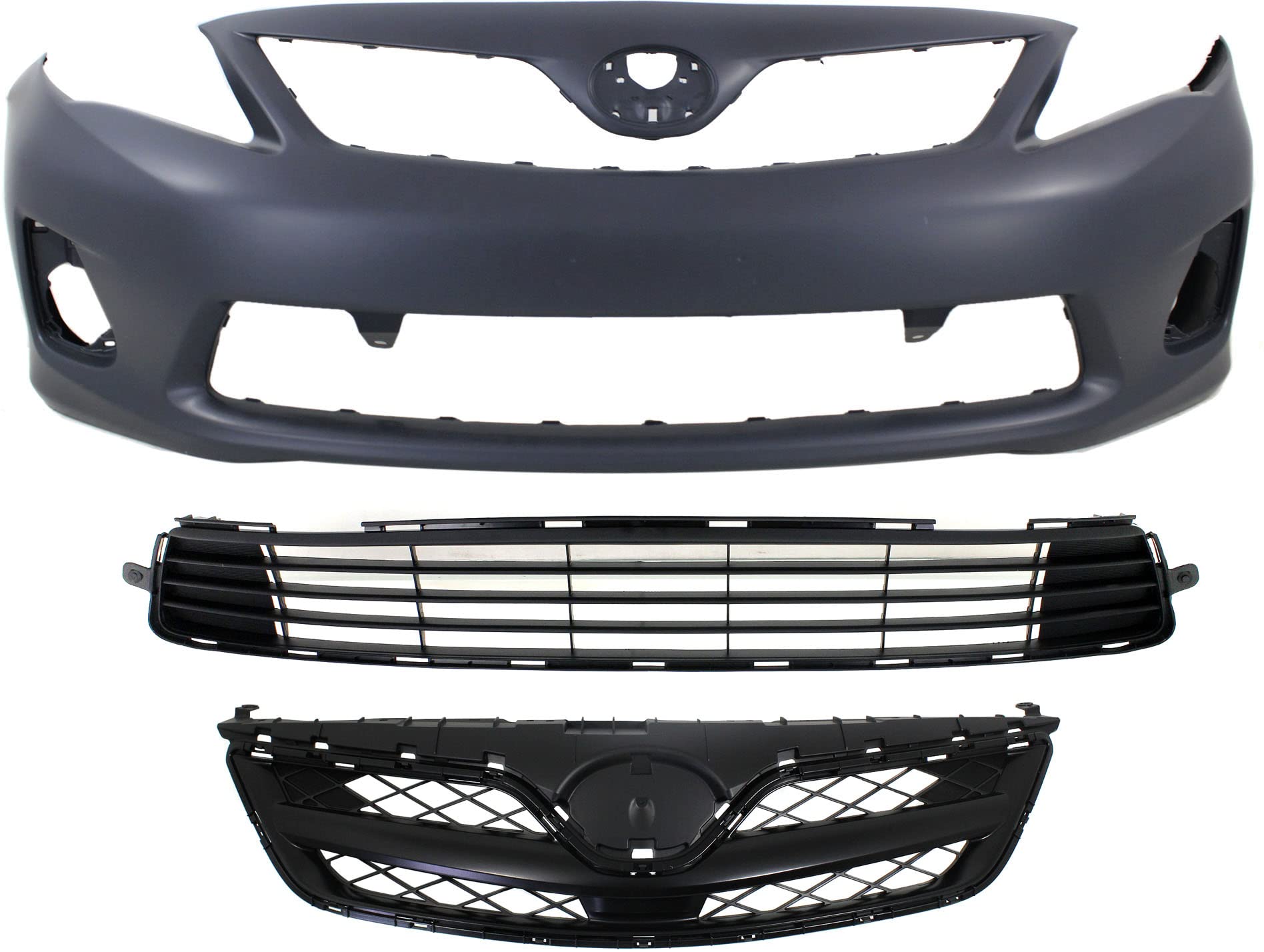 Evan Fischer Front Bumper Cover Compatible With 2011-2013 Toyota Corolla Base/Ce/L/Le Models, North America Built Vehicle With Bumper Grille And Grille Assembly To1000372, To1036125, To1200340