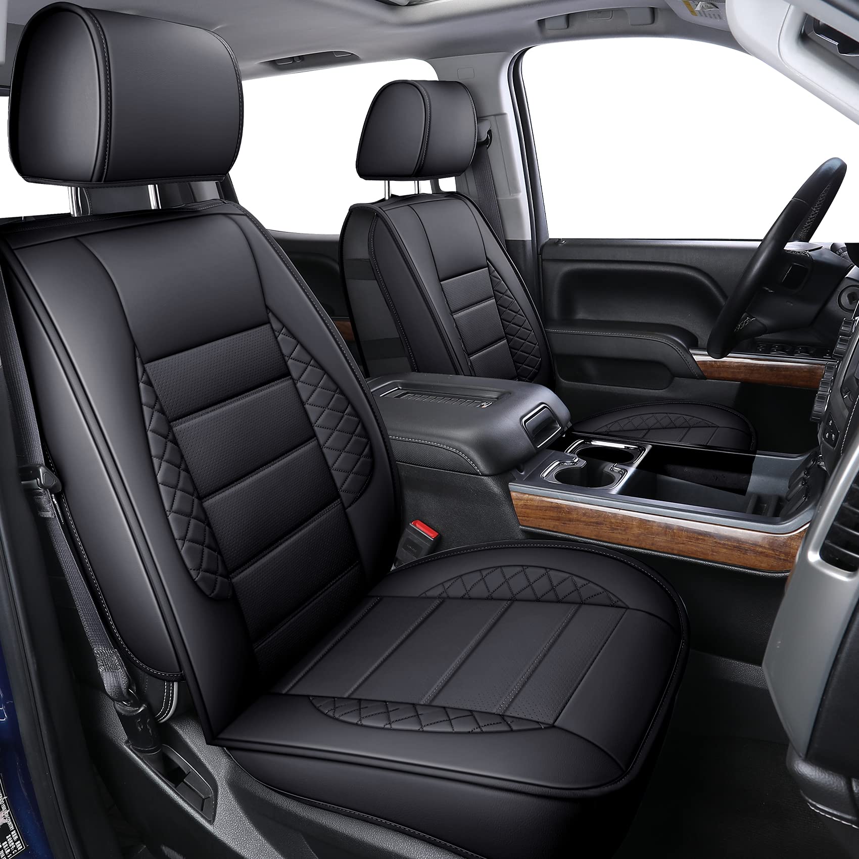 Luckyman Club D04-S2-3 Silverado Seat Covers, Fit For 2007-2013 Chevy Silverado Gmc Sierra 1500 2007-2014 2500/3500 Hd Crew Cab With Water Proof Faux Leather(Full Set, Black)