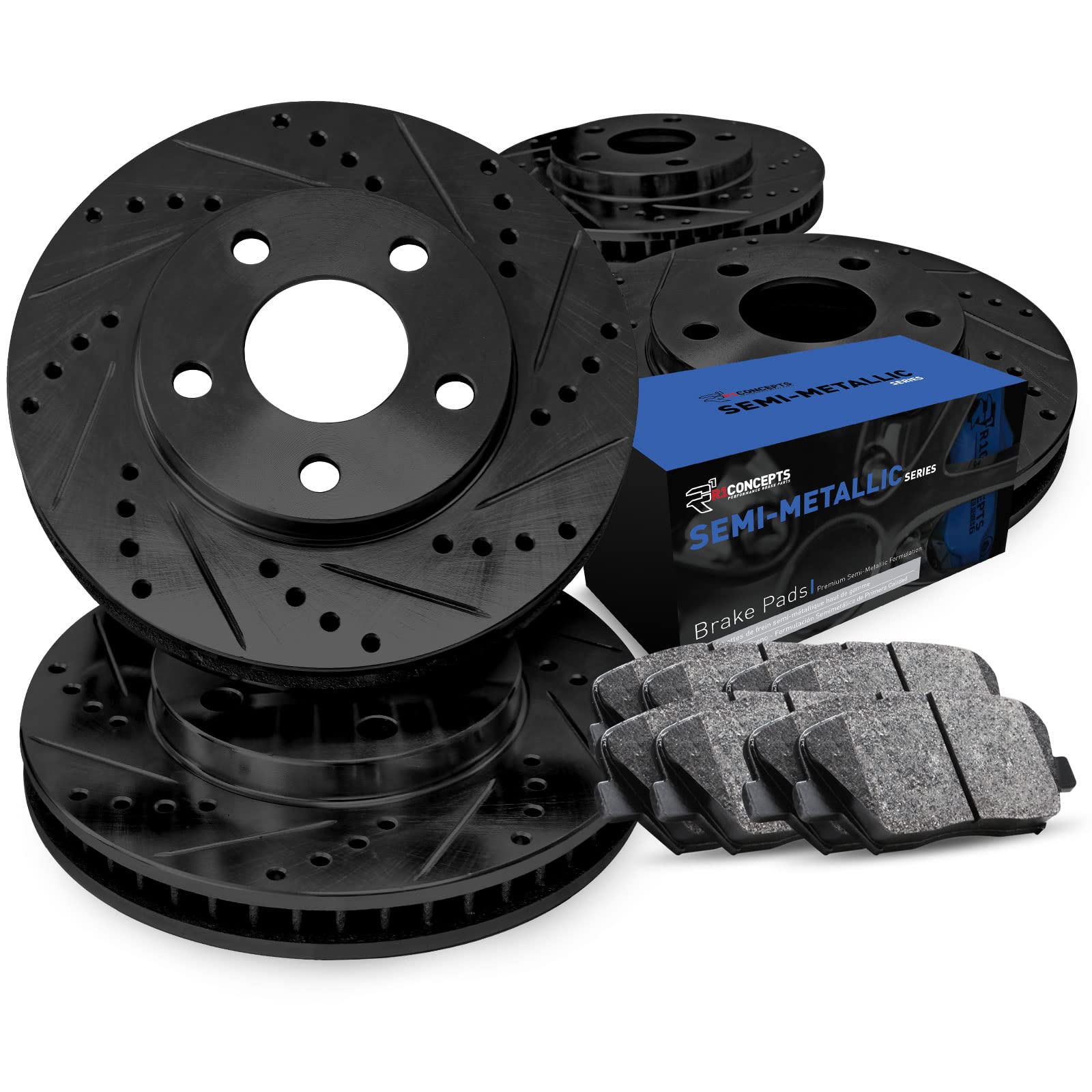 R1 Concepts Front Rear Brakes And Rotors Kit |Front Rear Brake Pads| Brake Rotors And Pads| Semi Metallic Brake Pads And Rotors |Fits 2010-2013 Land Rover Range Rover Sport, 2010-2016 Land Rover Lr4