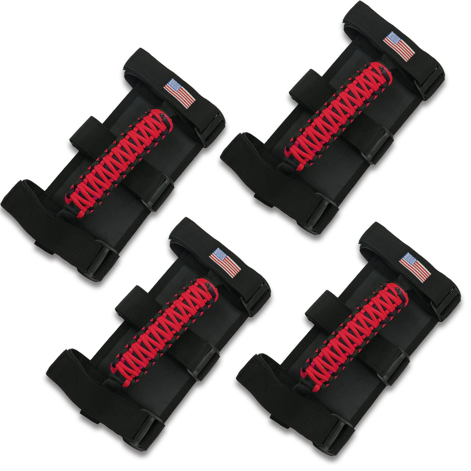 Kujunpao 4 X Roll Bar Grab Handles Grip Handle Compatible With Jeep Wrangler Jlu Jk Jku Tj Yj Lj Jt Jl & Gladiator Jt 1955-2022 Utv & Atv(Red)