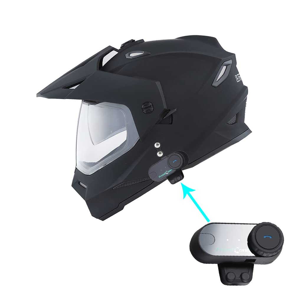 1Storm Dual Sport Motorcycle Motocross Off Road Full Face Helmet Dual Visor Matt Black + Motorcycle Bluetooth Headset