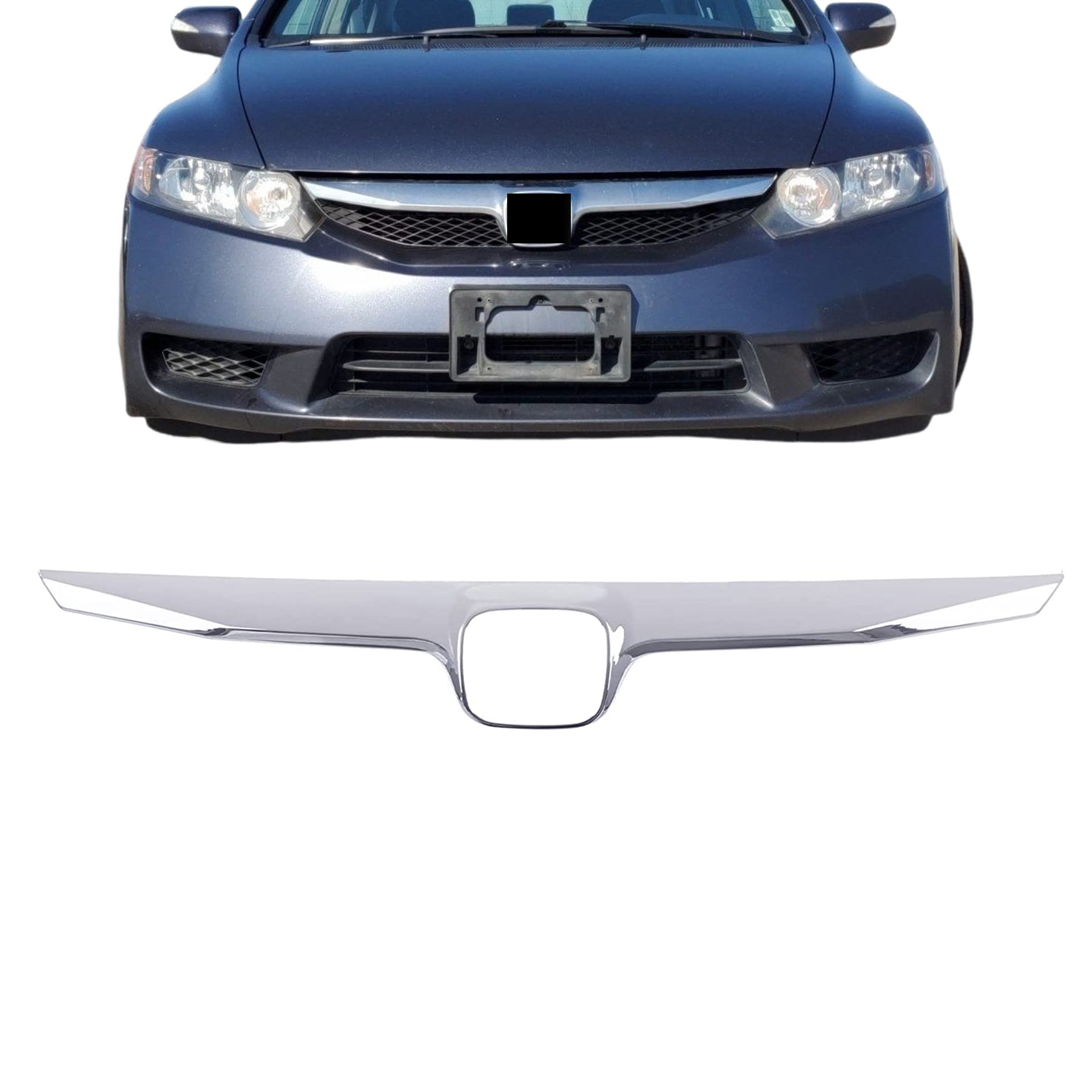 Titanium Plus Autoparts Front Chrome Grille Grill Molding Compatible For 2009-2011 Honda Civic Hybrid 71122Snaa50 Ho1210127