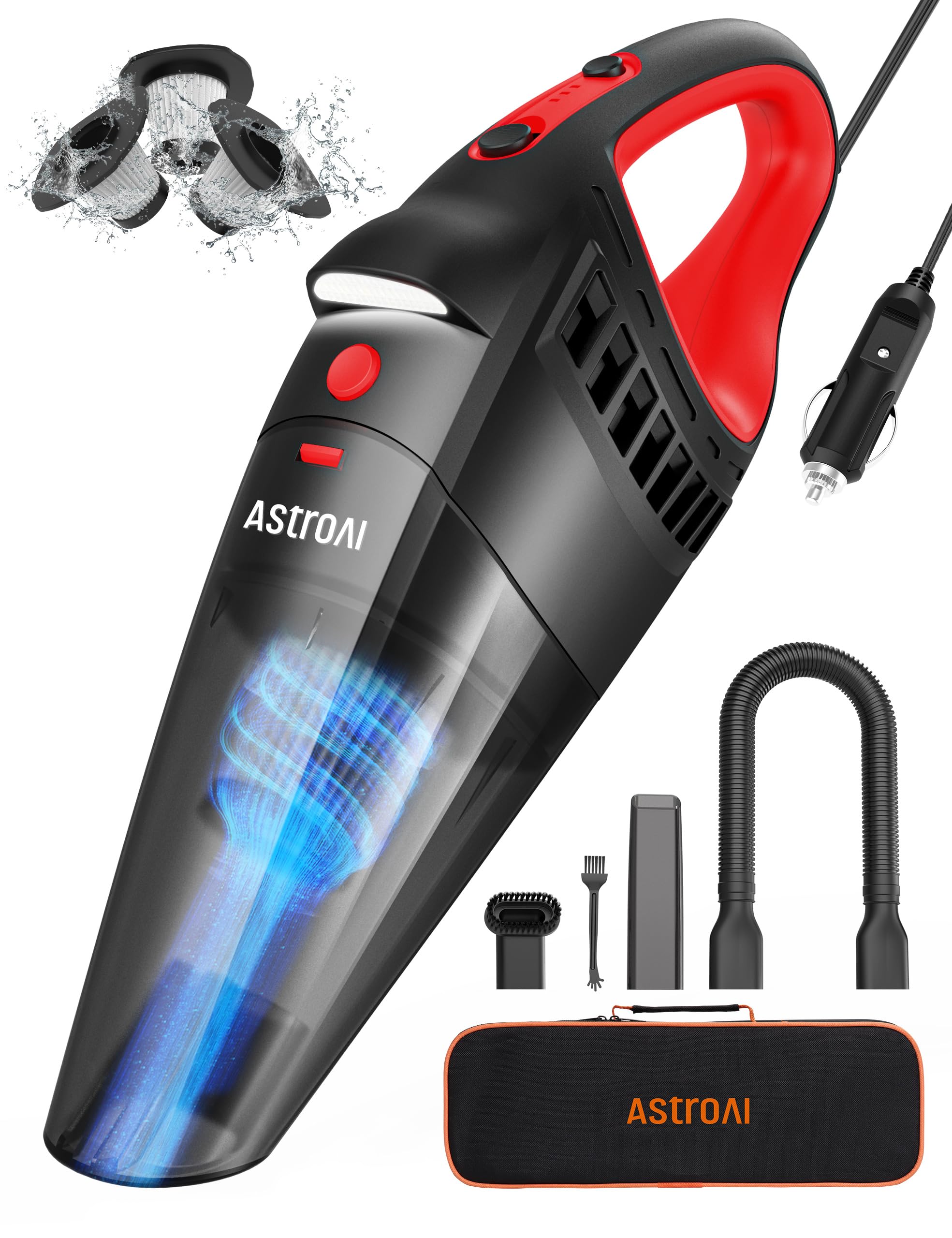 Astroai Car Vacuum, Car Accessories, Portable Handheld Vacuum Cleaner With 7500Pa/12V High Power, Led Light And 16.4 Ft Cord, Car Cleaning Kit With 3 Filters For Daily Cleaning (Ahvcjy801)