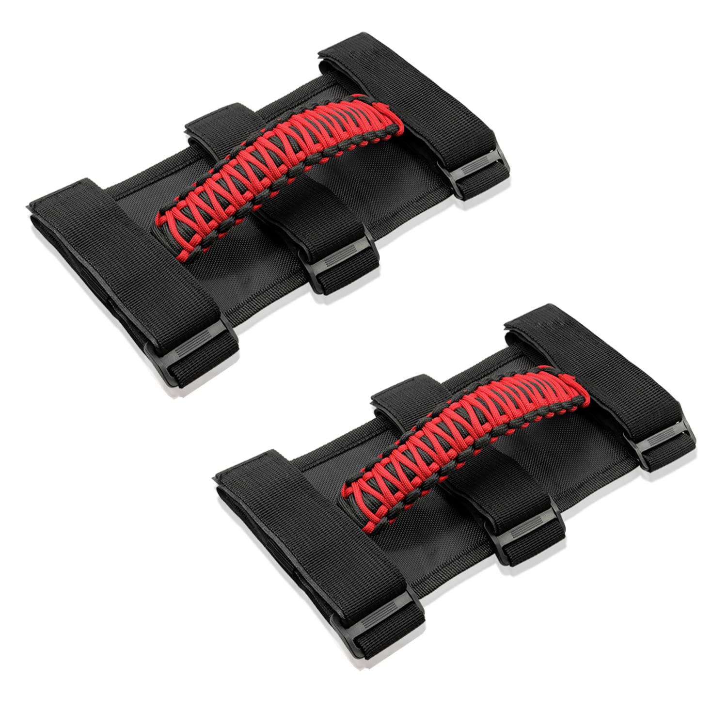 For Jeep Wrangler Accessories Roll Bar Grab Grip Handle Trim For Compatible With Jeep Wrangler Yj Tj Jk Jku Jl Jlu 1955-2023 Gladiator Jt Utv & Atv Door Assist Woven Holder (Red, 2Pcs)