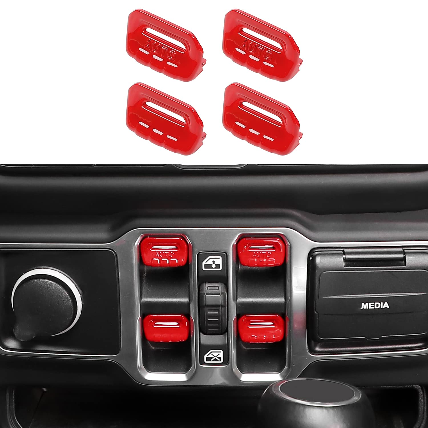 Jimen Compatible With Jeep Wrangler Jl Jlu 2018-2024 And Jeep Gladiator Jt 2020-2024, 4Pcs Center Console Window Button Switch Cover Interior Trim Accessories (Red)