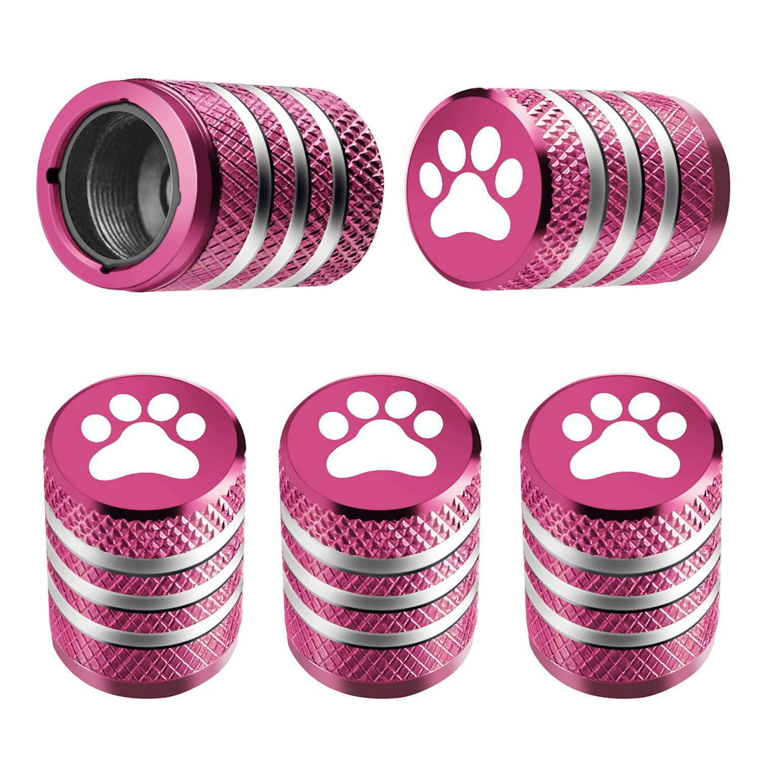 Tire Valve Stem Cap Cover - (5 Pack) Tire Air Caps Metal With Plastic Liner Corrosion Resistant Leak-Proof Cat/Dog Paw For Car Truck Motorcycle Bike Pink