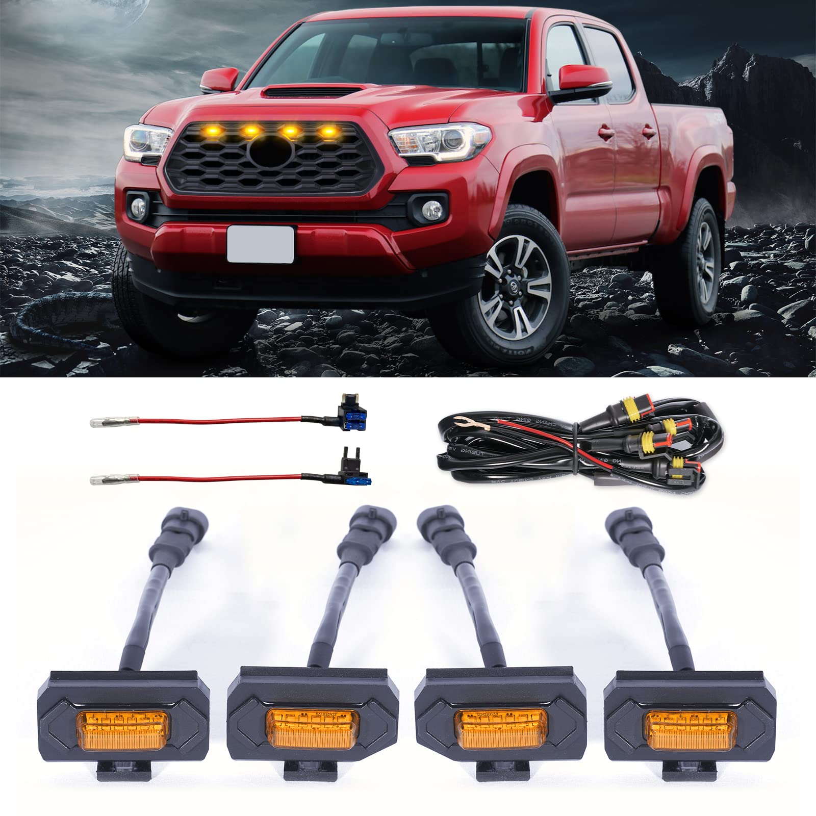 Kingory Raptor LED Light Upgrade for 2020-2022 Tacoma OEM Grill, Amber Shell with Amber Light, Compatible with TRD Off Road & Sport