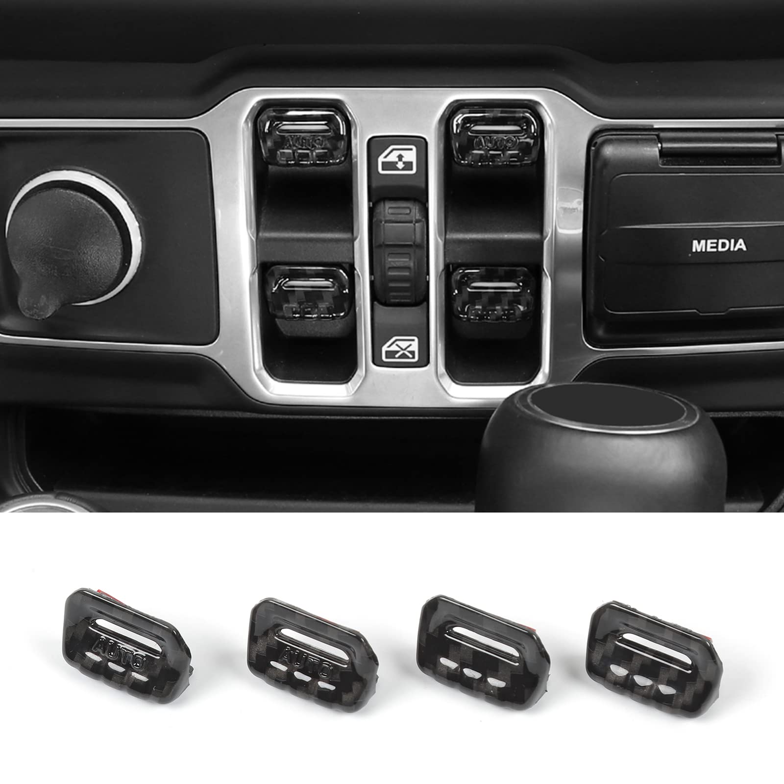 Jimen Compatible With Jeep Wrangler Jl Jlu 2018-2023 And Jeep Gladiator Jt 2020-2023, 4Pcs Center Console Window Button Switch Cover Interior Trim Accessories (Carbon Fiber)