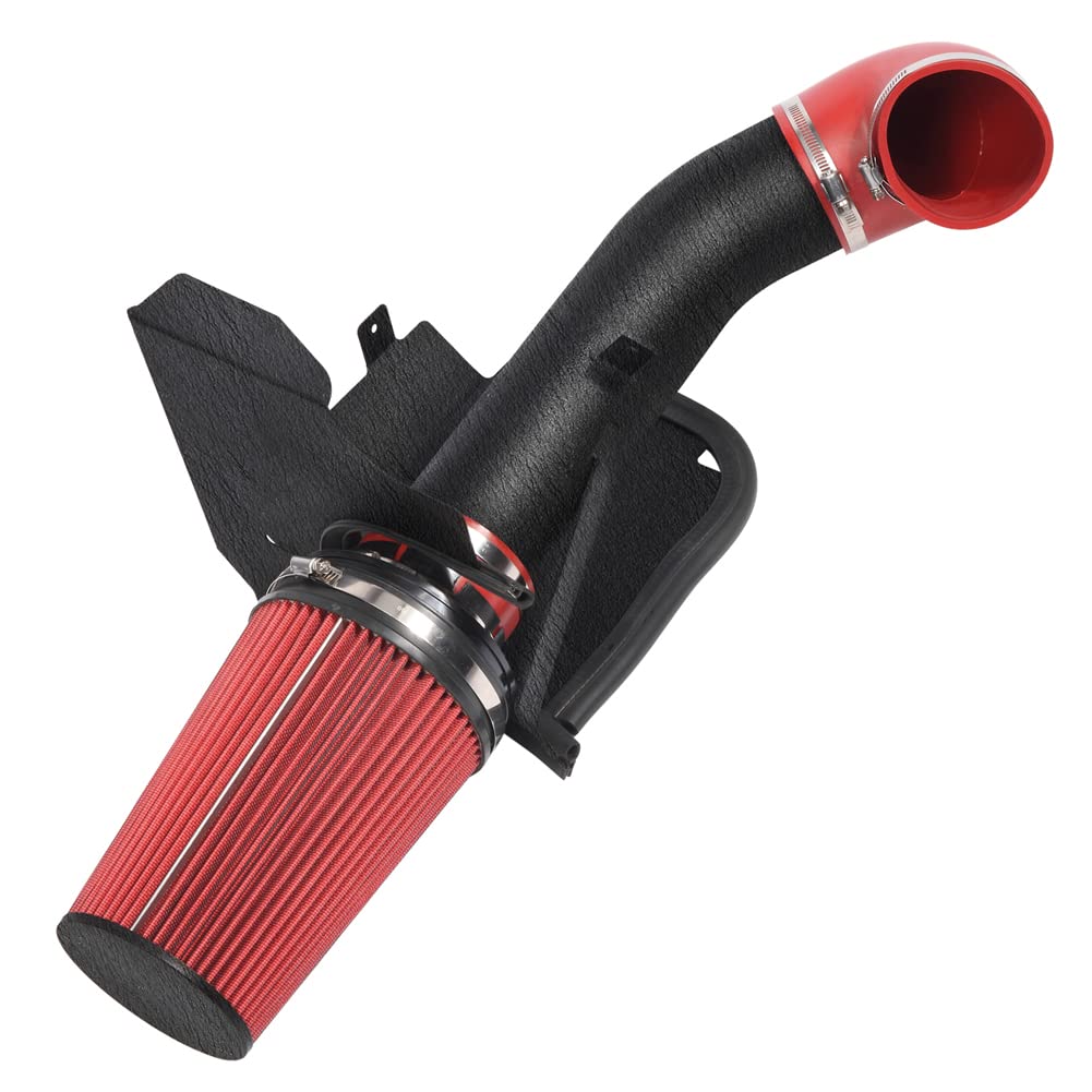 Moosun 4 Inches Performance Cold Air Intake Kit With Filter & Powder Coated Intake Tube Pipe For 99-06 Gmc Chevy 1999 2000 2001 2002 2003 2004 2005 2006 V8 4.8L/5.3L/6.0L (Black&Red)