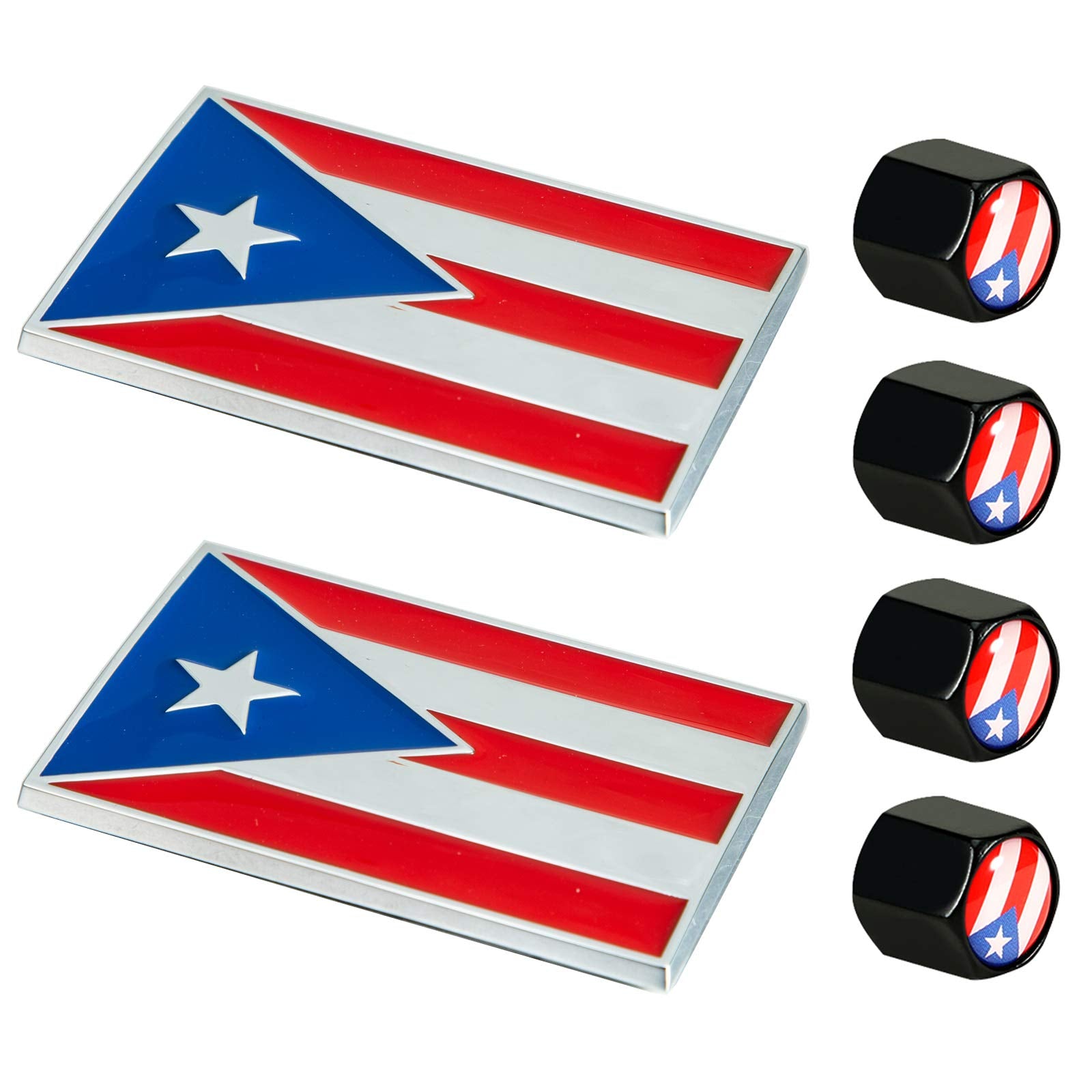 Dsycar 2 Pack Puerto Rico Flag Emblems Embossed Chrome Metal Flag Auto Emblem For Car Decorations Accessories - Gifts 4 Free Puerto Rico Flag Valve Stem Caps (Puerto Rico Flag)