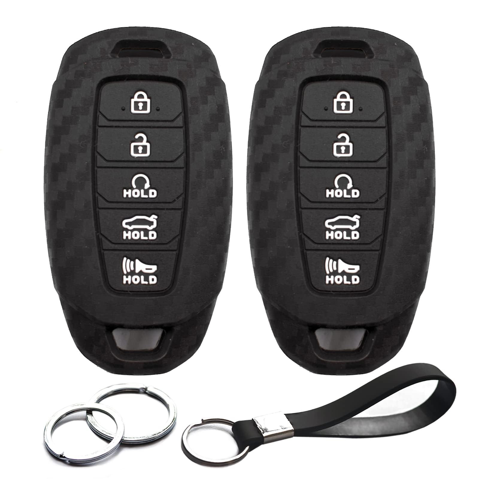 Infipar 2Pcs Compatible With Hyundai Elantra Palisade Elantra N Smart 5 Buttons Key Fob Cover Case Key Chain Protector Keyless Entry Carbon Fiber Looks Remote Holder