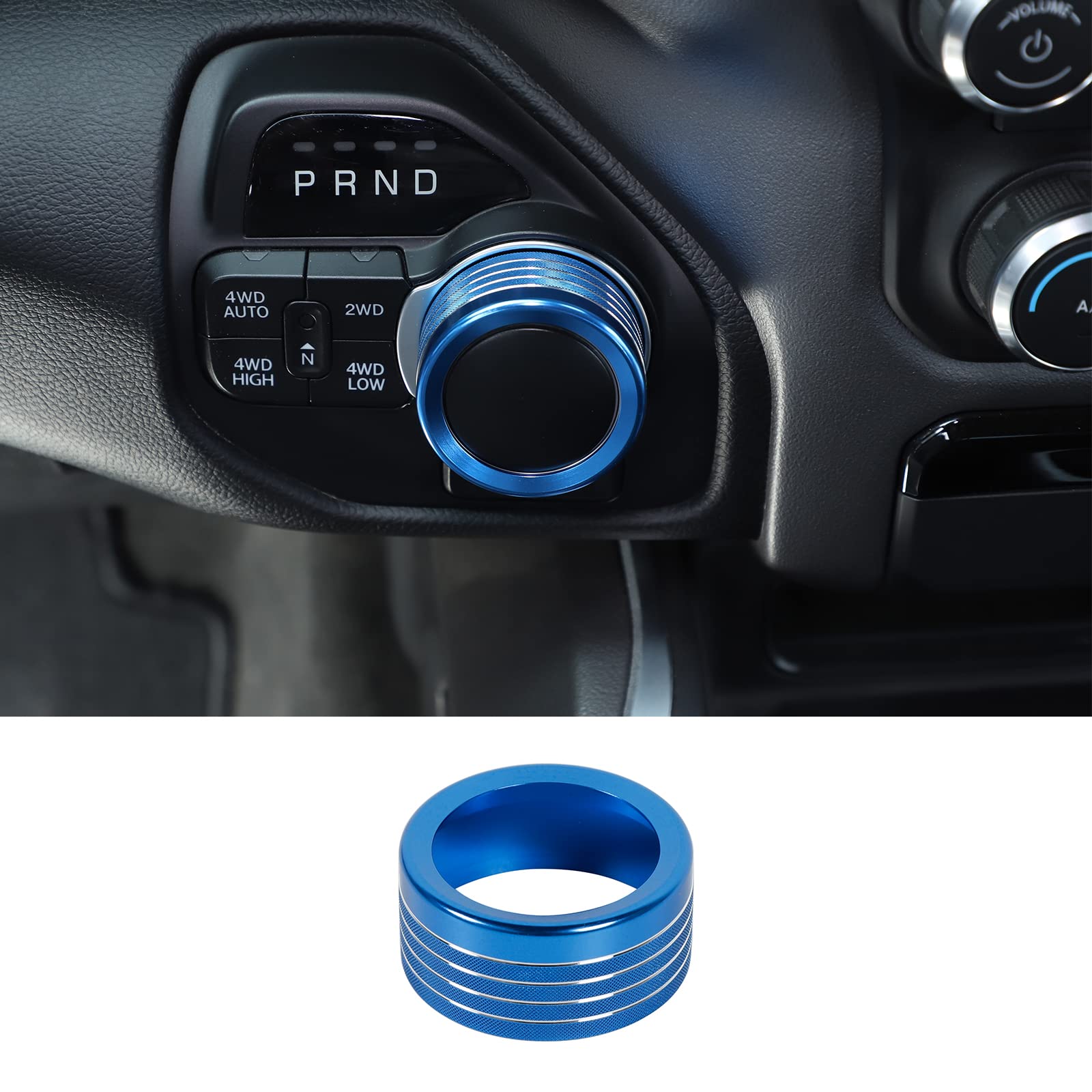 Sqqp Aluminum Center Console 4Wd Switch Knob Button Cover Trim For 2018 2019 2020 2021 Dodge Ram(Blue)