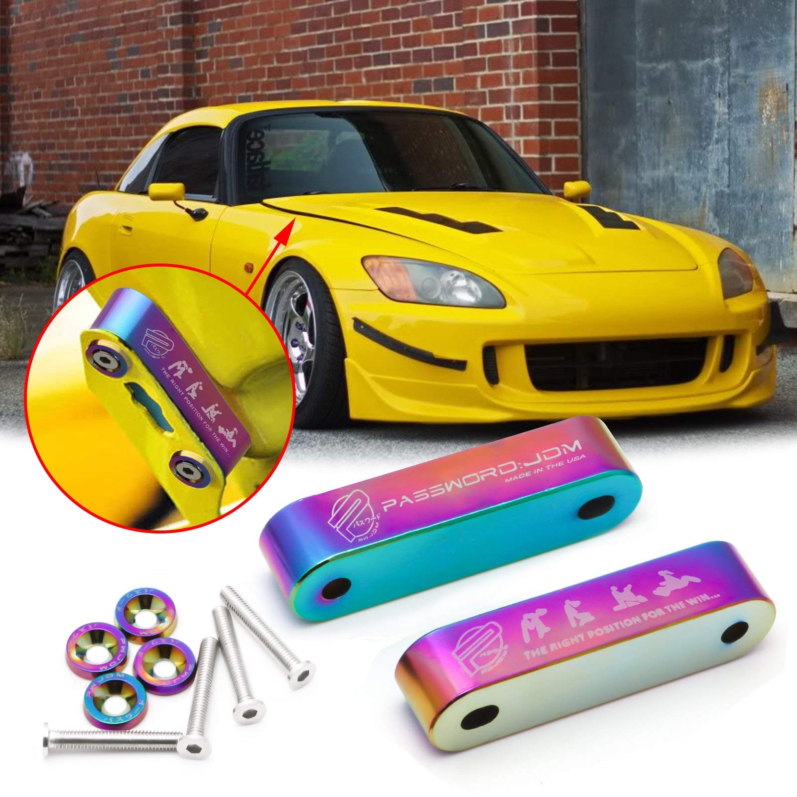 Xotic Tech Jdm Hood Spacer Hood Riser 3/4 Replacement Front Hood Vent Space Riser Spacer Anodized Neo Aluminum Alloy Billet Compatible With Honda Civic Crx Del Sol, Acura Integra