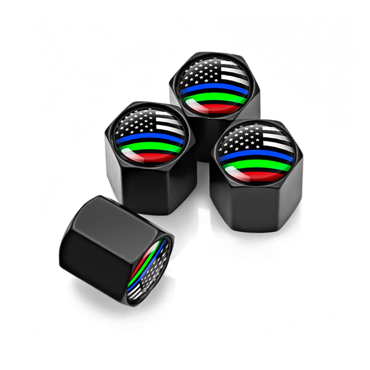 4Pcs American Flag Tire Valve Stem Caps For Car, Auto Anti-Rust Airtight Rubber Valve Stem Covers, Leakproof Wheel And Tire Exterior Accessories Universal For Car, Bikes,Vehicles (Black/Multicolor)