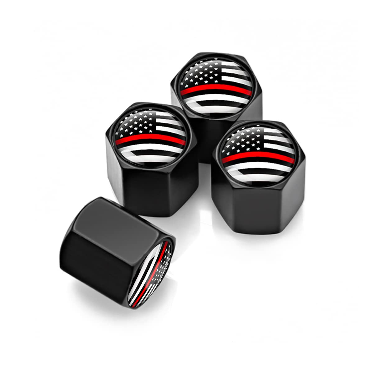 4Pcs American Flag Tire Valve Stem Caps For Car, Auto Anti-Rust Airtight Rubber Valve Stem Covers, Leakproof Wheel And Tire Exterior Accessories Universal For Car, Bikes,Vehicles (Black/Red)