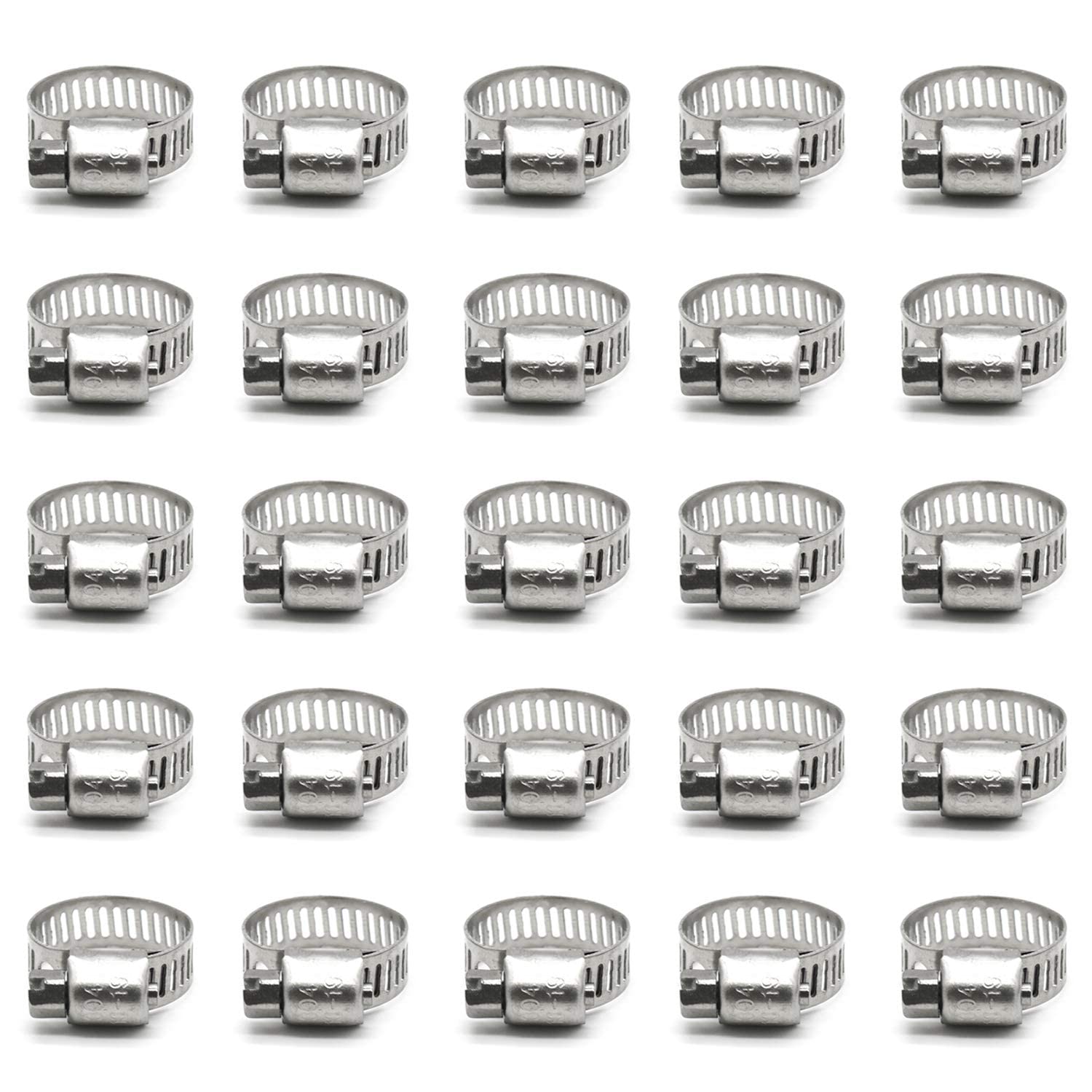 Zipcci Hose Clamp, 25 Pack Stainless Steel Worm Gear Fuel Line Hose Clamps, 13-19Mm (1/2-3/4 Inch)