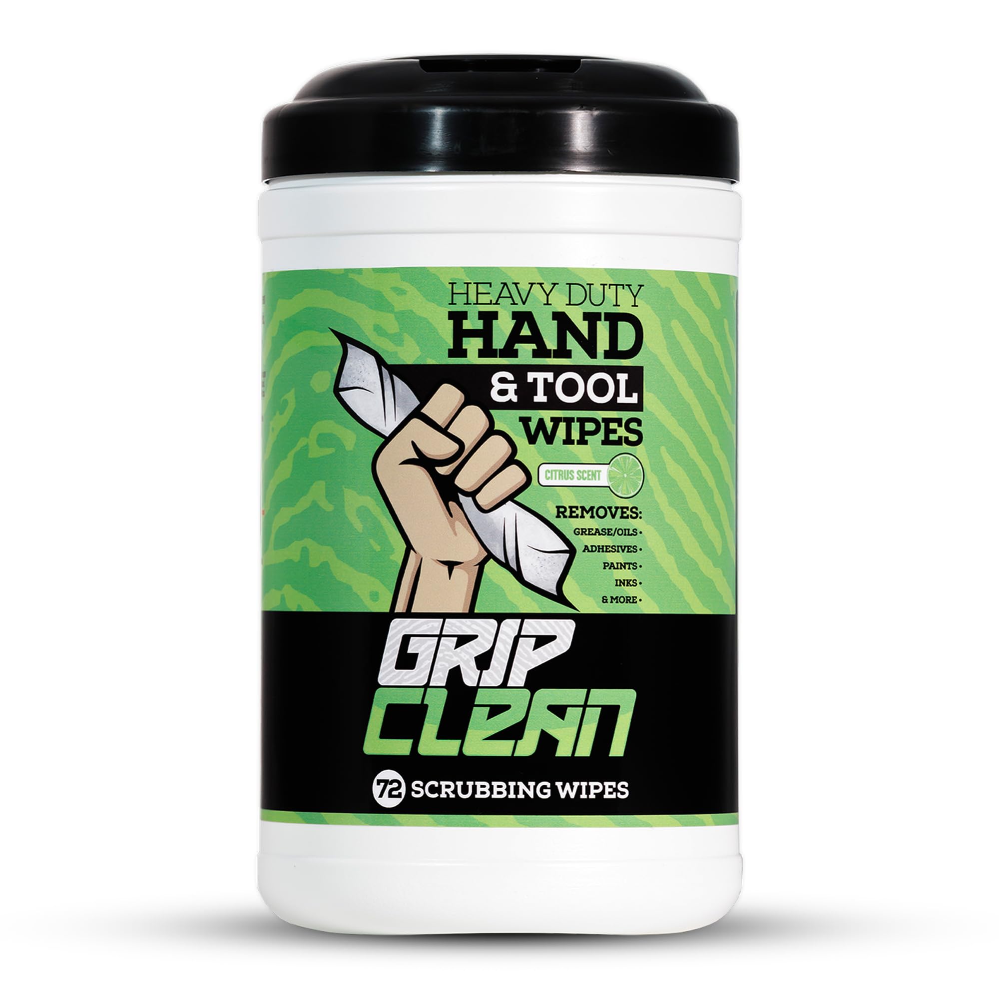 Grip Clean Cleaning Wipes – Hand Cleaner For Mechanics, Heavy-Duty Hand Wipes For Grease & Oil, Cleaning Wipes All Purpose For Tools & Surfaces, Waterless Hand Cleaner, Citrus Scented (72Ct)