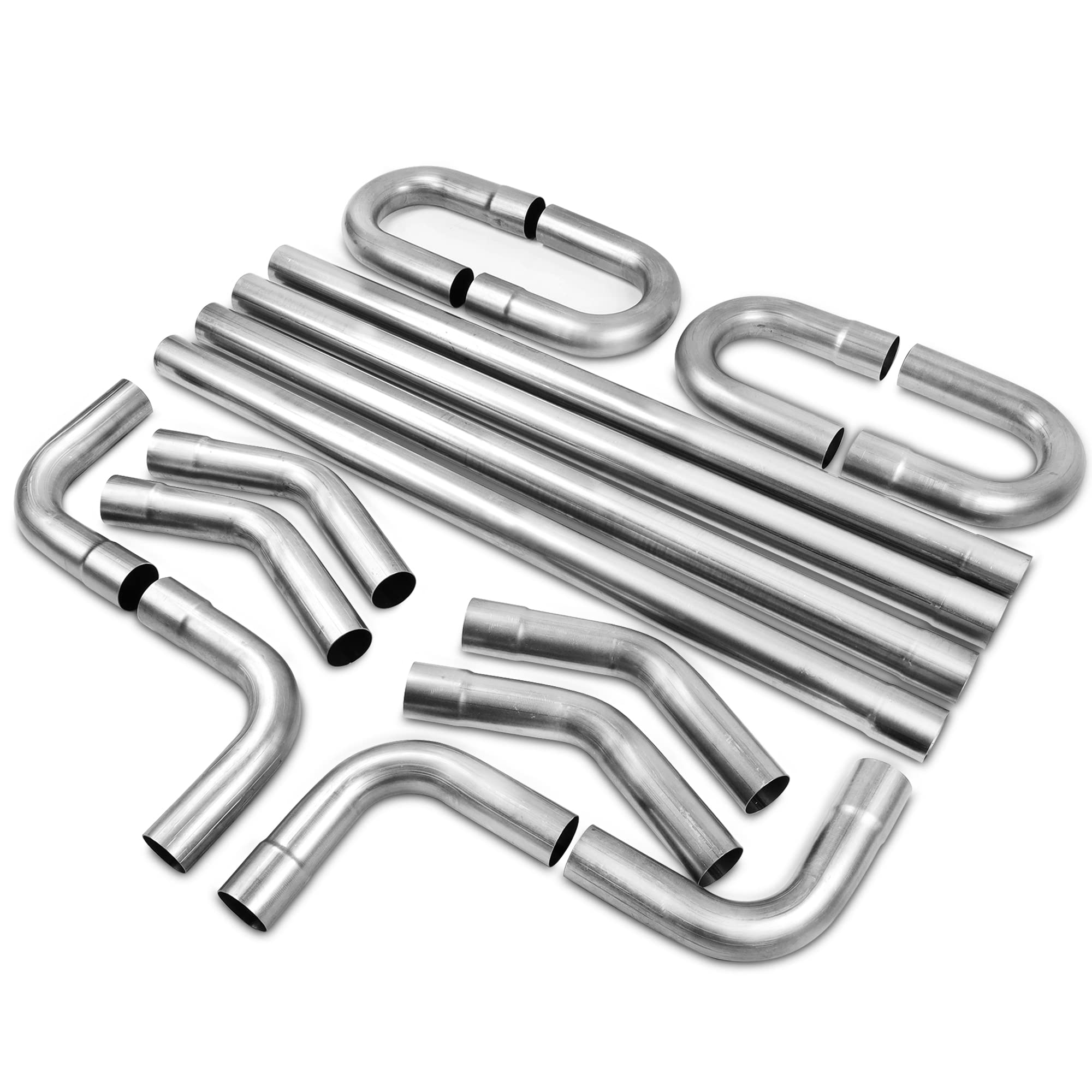 Yolando 2.5'' Custom Exhaust Kit Universal Mild Steel Tubing 16 Gauge Mandrel Bend Pipe Straight & U-Bend (16Pcs, 2 Packs)