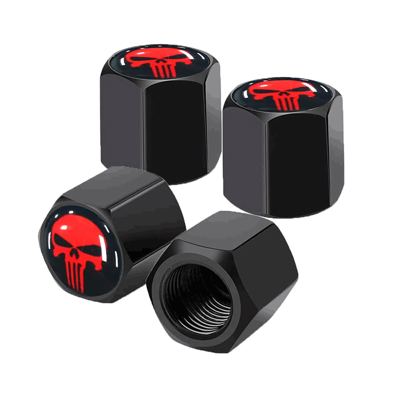 Ajxn 4 Pack Skull Car Wheel Tire Valve Stem Caps Airtight Dust Proof Covers Universal Tire Air Valve Caps, Trucks, Bicycles, Car Accessories For Men And Women Red