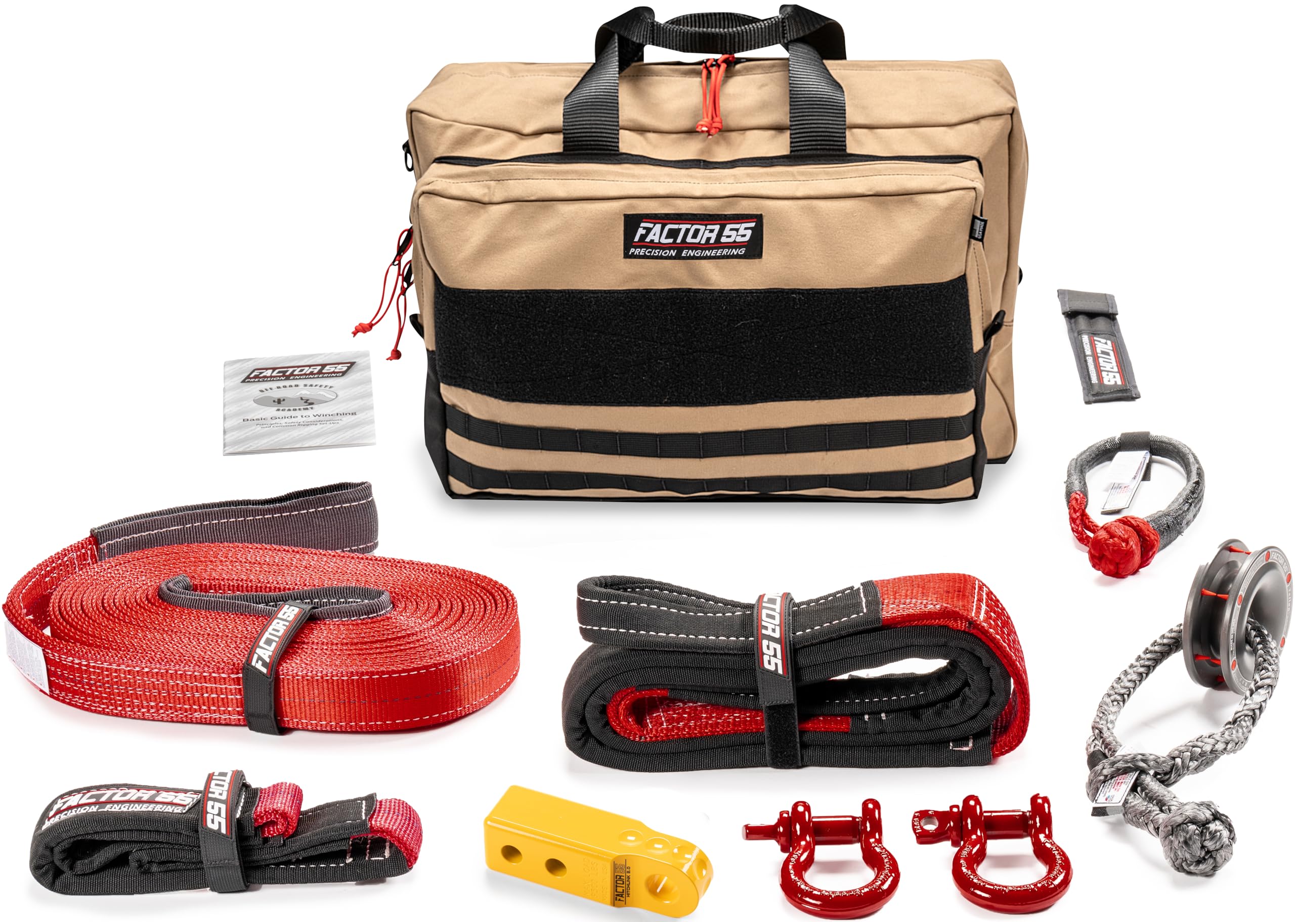 Factor 55 Sawtooh Winch And Tow Recovery Kit For Trucks, Jeeps, And Suvs, With Yellow Hitchlink And Large Bag