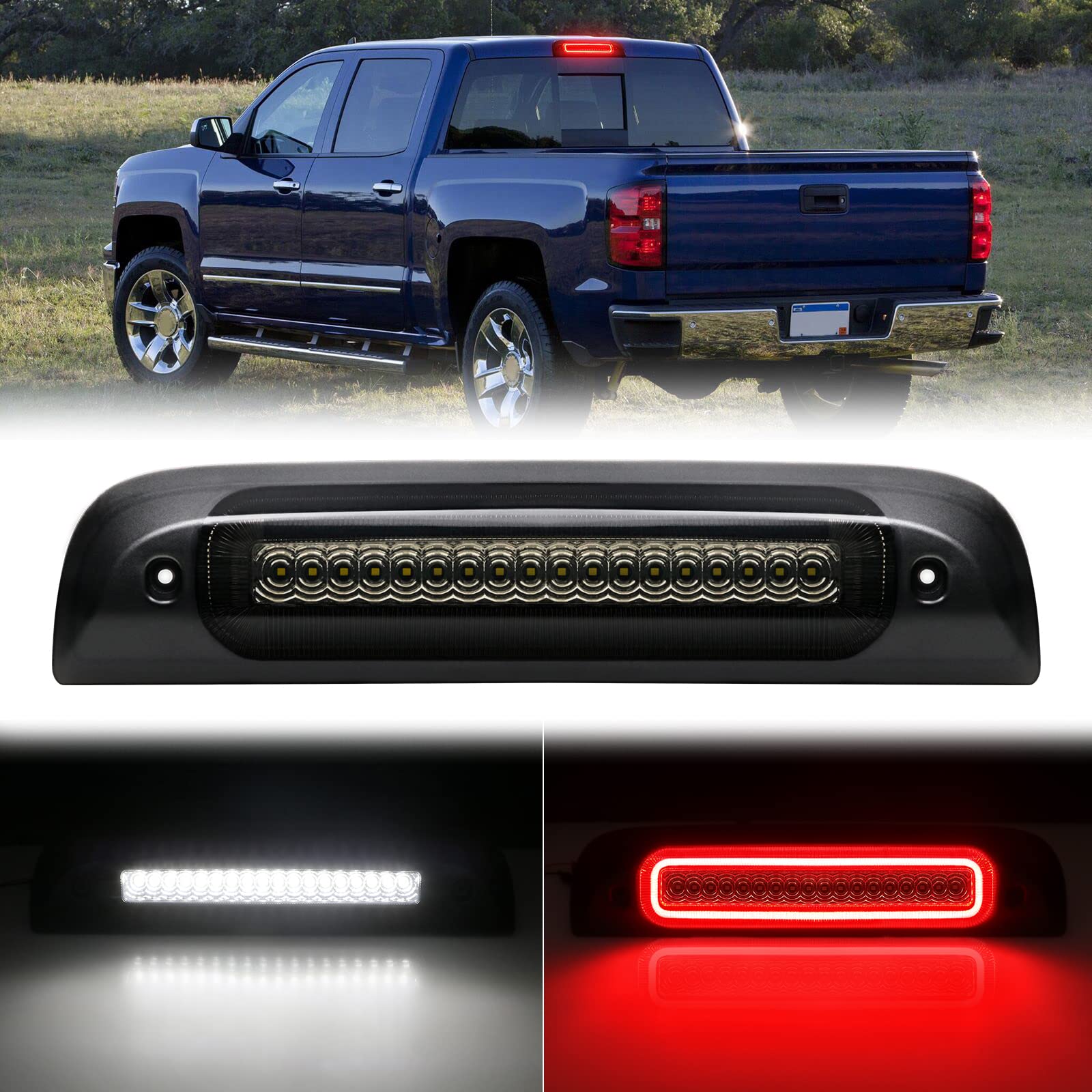 F1 Style Strobe Led Third Brake Lights For 2014-2019 Silverado Sierra 1500 2500Hd 3500Hd Roof Cargo Light High Mount Stop Lamp 3Rd Brake Light Pickup Truck Smoked Lens, Oem# 23509162 | 20979071