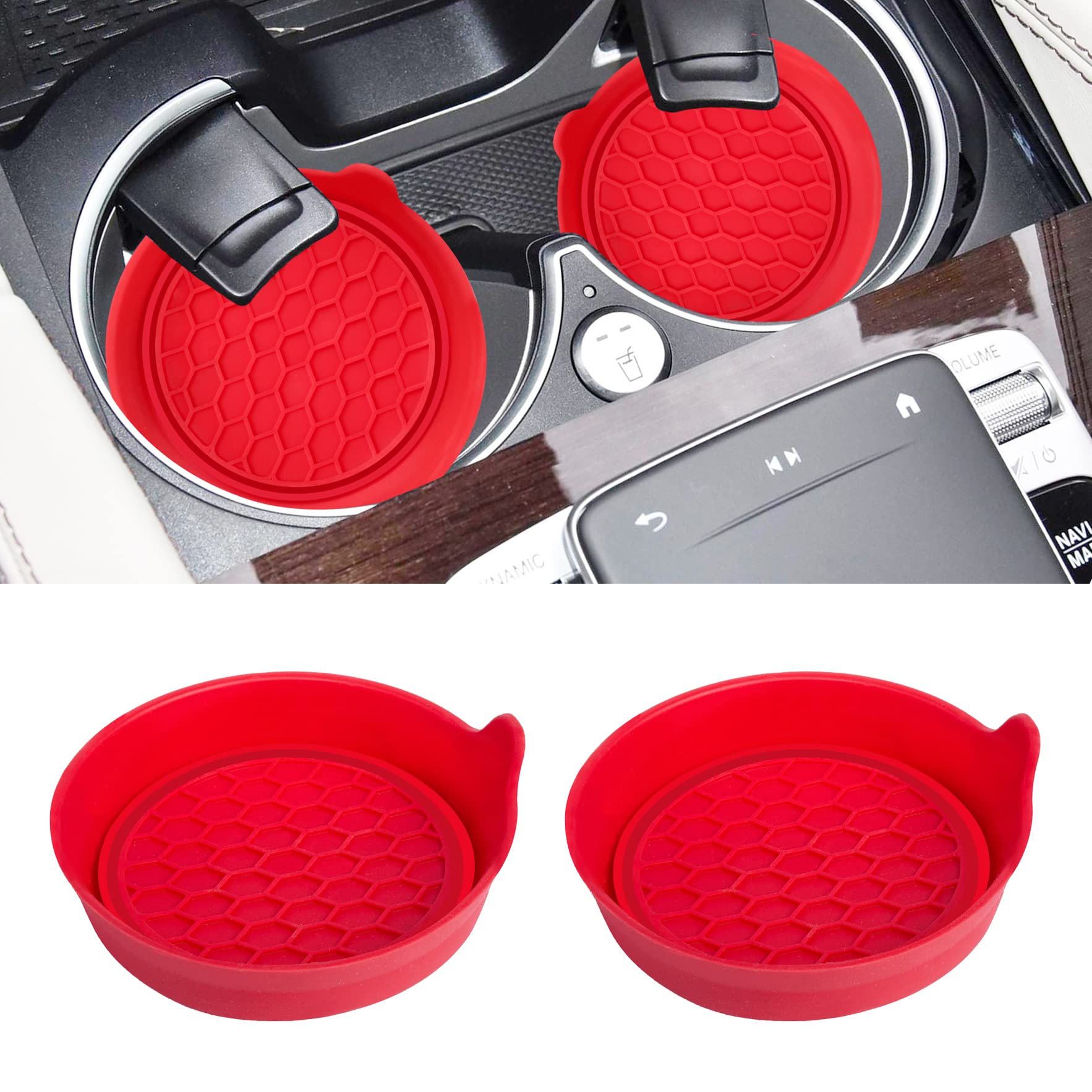 Amooca Car Cup Coaster Universal Automotive Waterproof Non-Slip Cup Holders Sift-Proof Spill Holder Car Interior Accessories 2 Pack Red