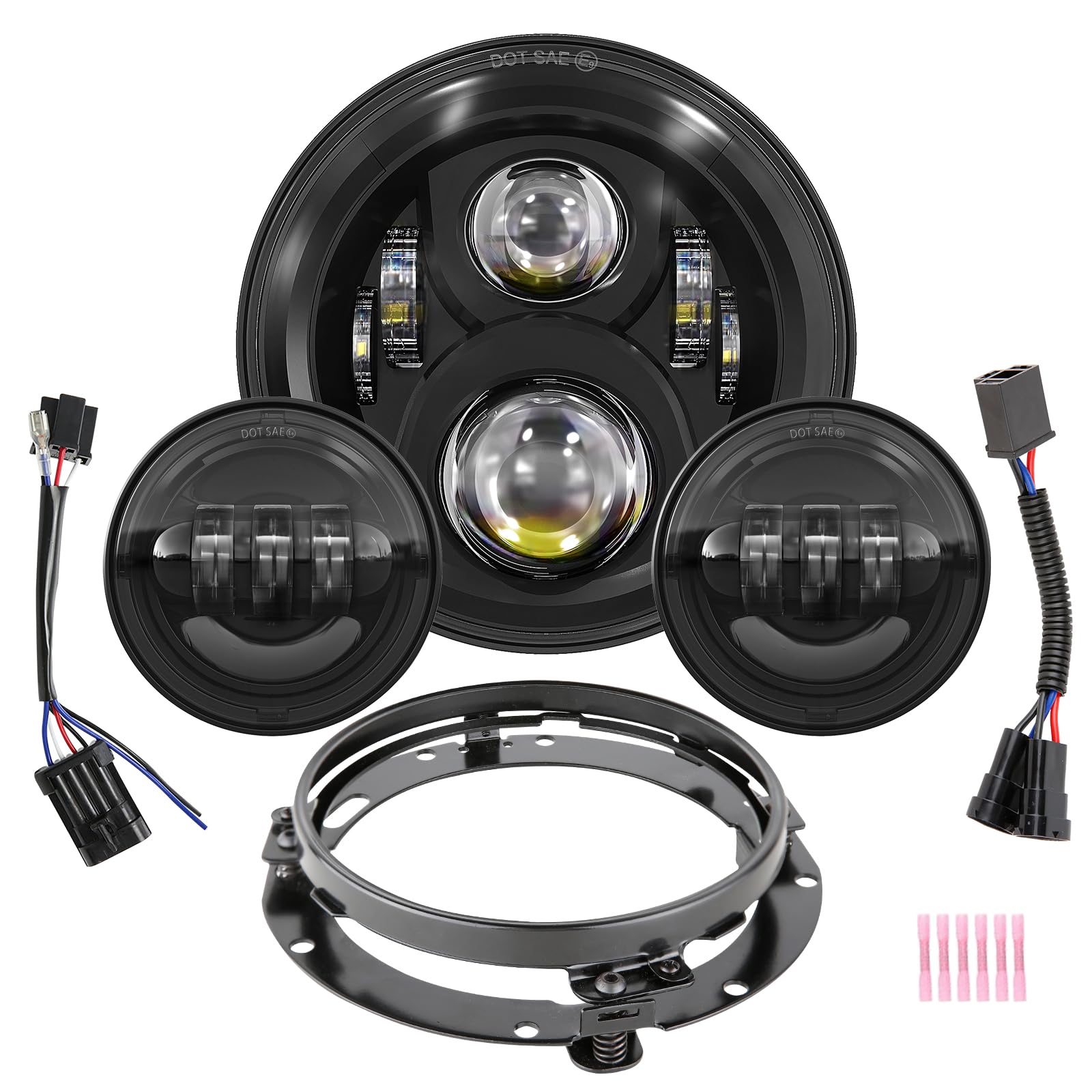 Bicyaco 7 Inch Led Motorcycle Headlight With 4.5 Inch Fog Lights Passing Lamps Dot Sae Approved, Compatible With Harley Davidson Classic Electra Street Glide Fat Boy Road King Heritage Softail Black