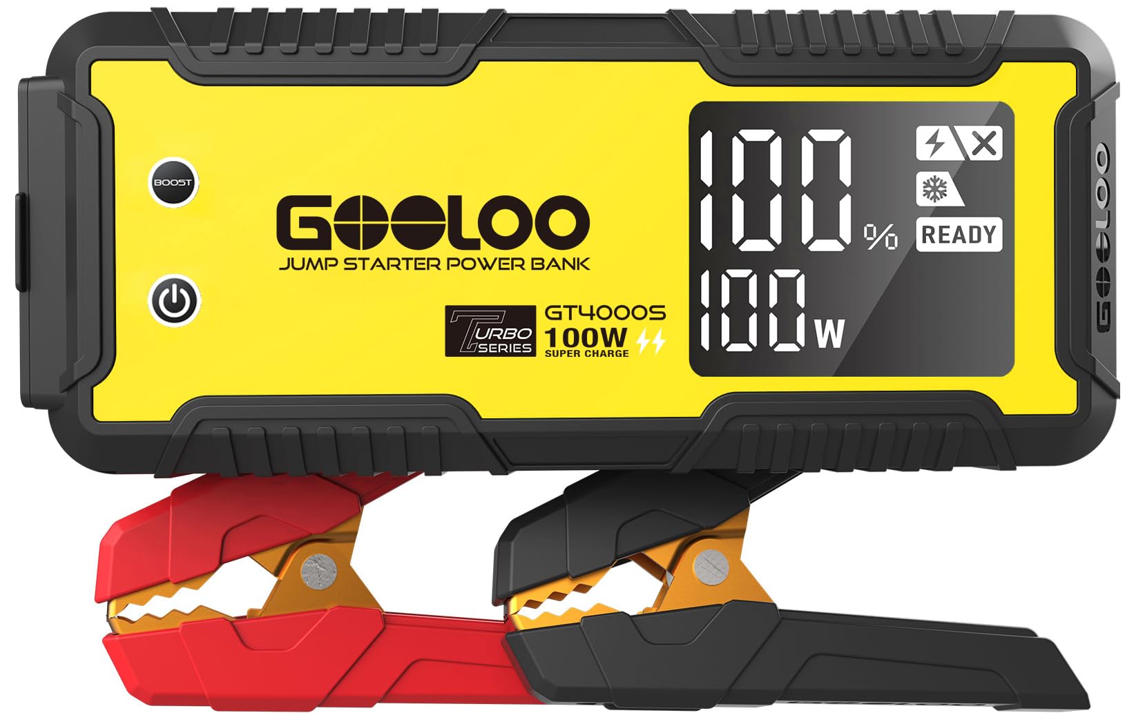 Gooloo Gt4000S Jump Starter 4000A Car Jumper Starter (Up To 10L Diesel 12L Gas Engines), 100W Fast-Charging Lithium Jump Box, Supersafe Portable Car Battery Charger Power Bank For 12V Vehicles, Yellow