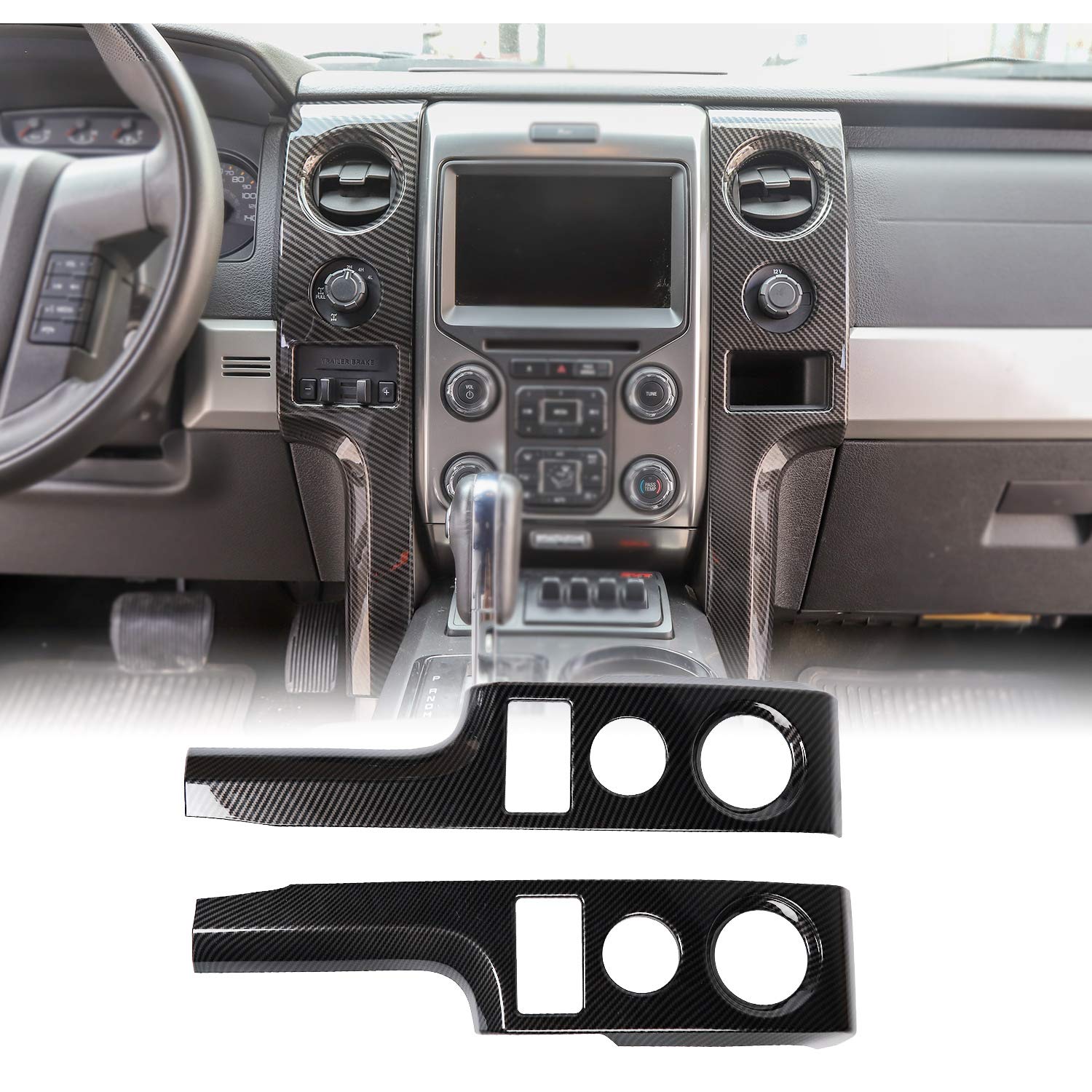 Voodonala Central Console Panel Frame Outlet Vent Trim For Ford F150 Raptor 2009-2014(Carbon Fiber Black) 2Pcs