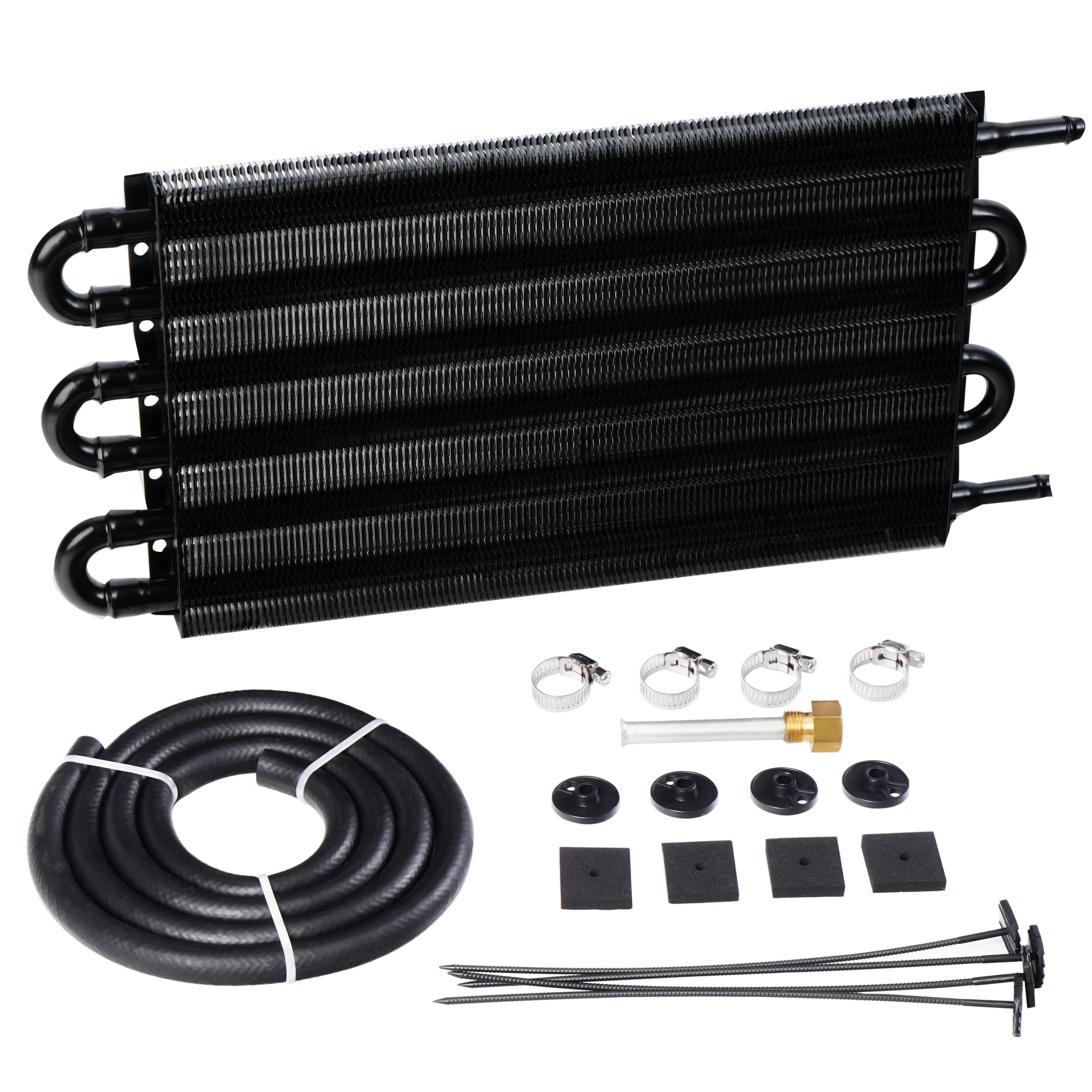 6 Pass Ultra-Cool Tube And Fin Transmission Cooler Universal 5/16 Oil Cooler Kit 403 Aluminium Black