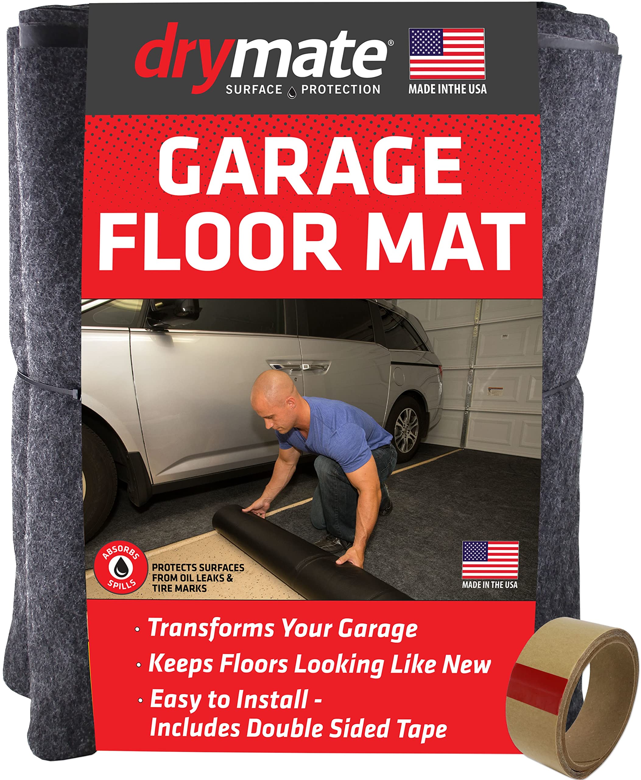 Drymate Garage Floor Mat, (20' X 7'4), Protects Surfaces, Transforms Garage, Absorbent, Waterproof, Durable (Usa Made) (Charcoal) (Includes Double Sided Tape)