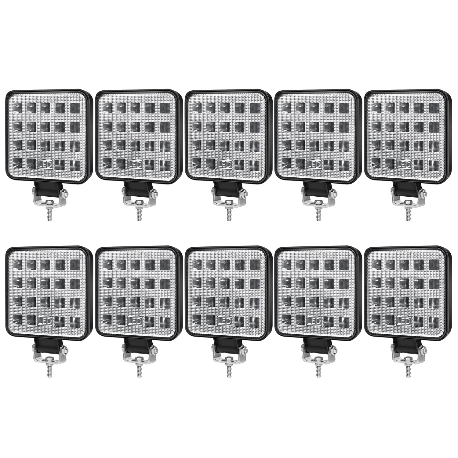 Antom 12V Led Flood Tractor Work Reserve Lights, 57W Backup Driving Lights For Tow Trucks, Tractor, Trailer Cargo, Skid Steer, Forklift, Kayak (10Pcs Square)