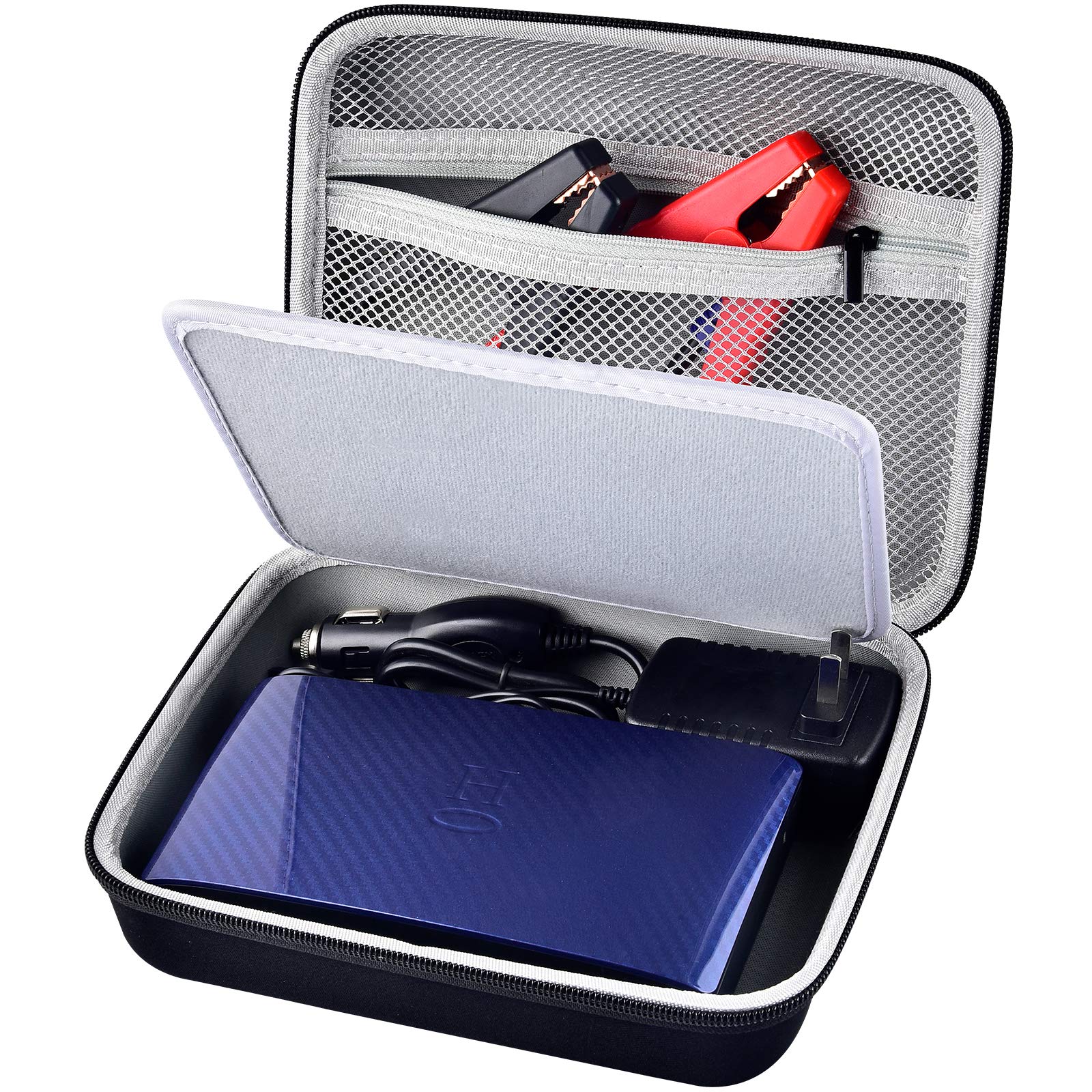 Case For Halo Bolt 58830/57720 Mwh Portable Phone Laptop Charger Car Jump Starter, Power Bank Storage Holder With Mesh Pocket For Ac Outlet, Car Charger And Accessories - Grey Inside