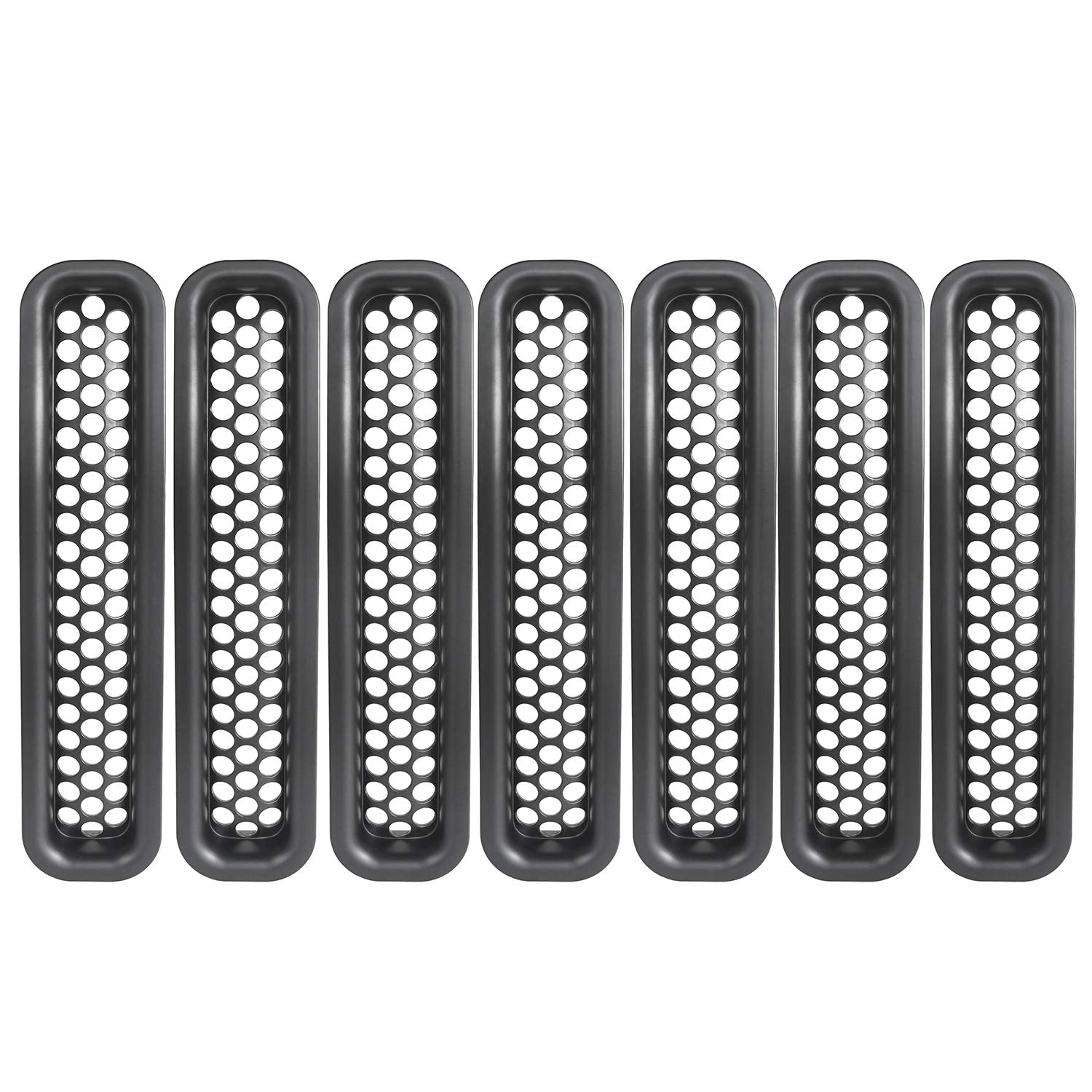 Hooke Road Wrangler Grill Mesh Inserts Front Grille Guard Cover Clip-In Matte Black For 1997-2006 Jeep Wrangler Tj & Unlimited (Pack Of 7)