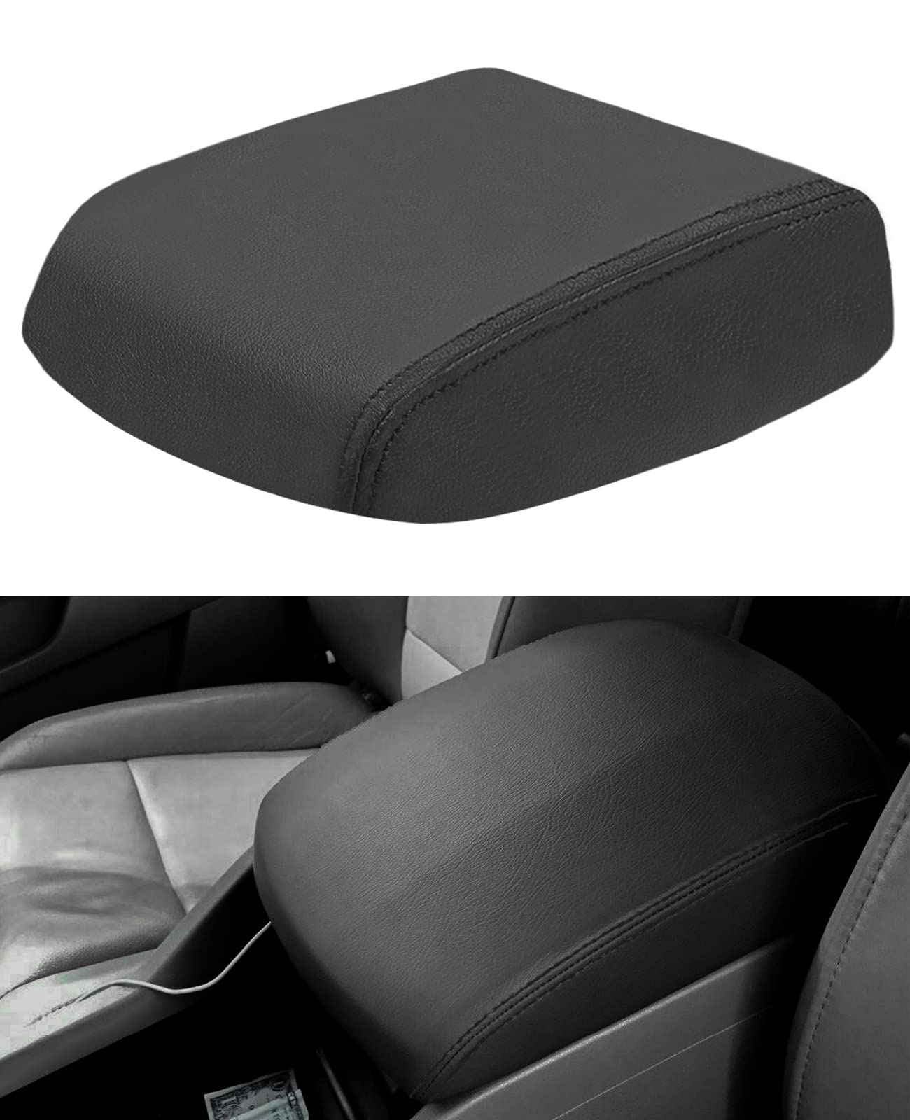 Center Console Cover Compatible With 2009-2015 Pilot Armrest Cover Replacement Console Lid Leather Cover, Black