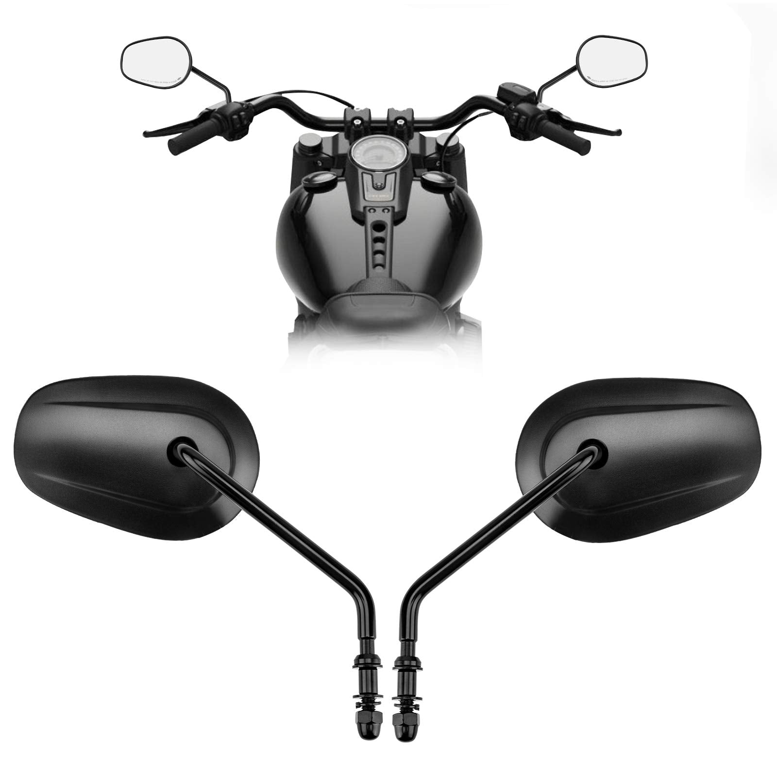 Kemimoto Motorcycle Mirrors M8 Rear View Side Mirrors 360 Degree Adjustment Mirror Black Long Stem Handlebar Mirrors Compatible With Sportster Touring Dyna Softail