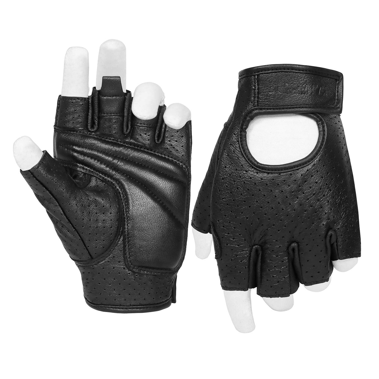 Kaiwende Half Finger Men'S Motorcycle Gloves Gel Padded Fingerless Leather Motorbike Gloves (Black, Large)