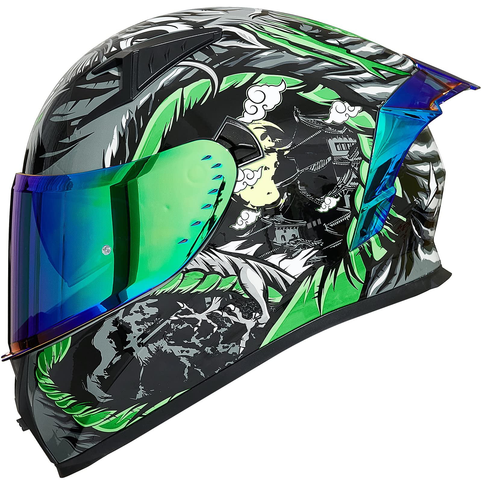 Ilm Motorcycle Helmet Full Face With Pinlock Compatible Clear&Tinted Visors And Fins Street Bike Motocross Casco Dot Model Z501(Legend Green, Xx-Large)