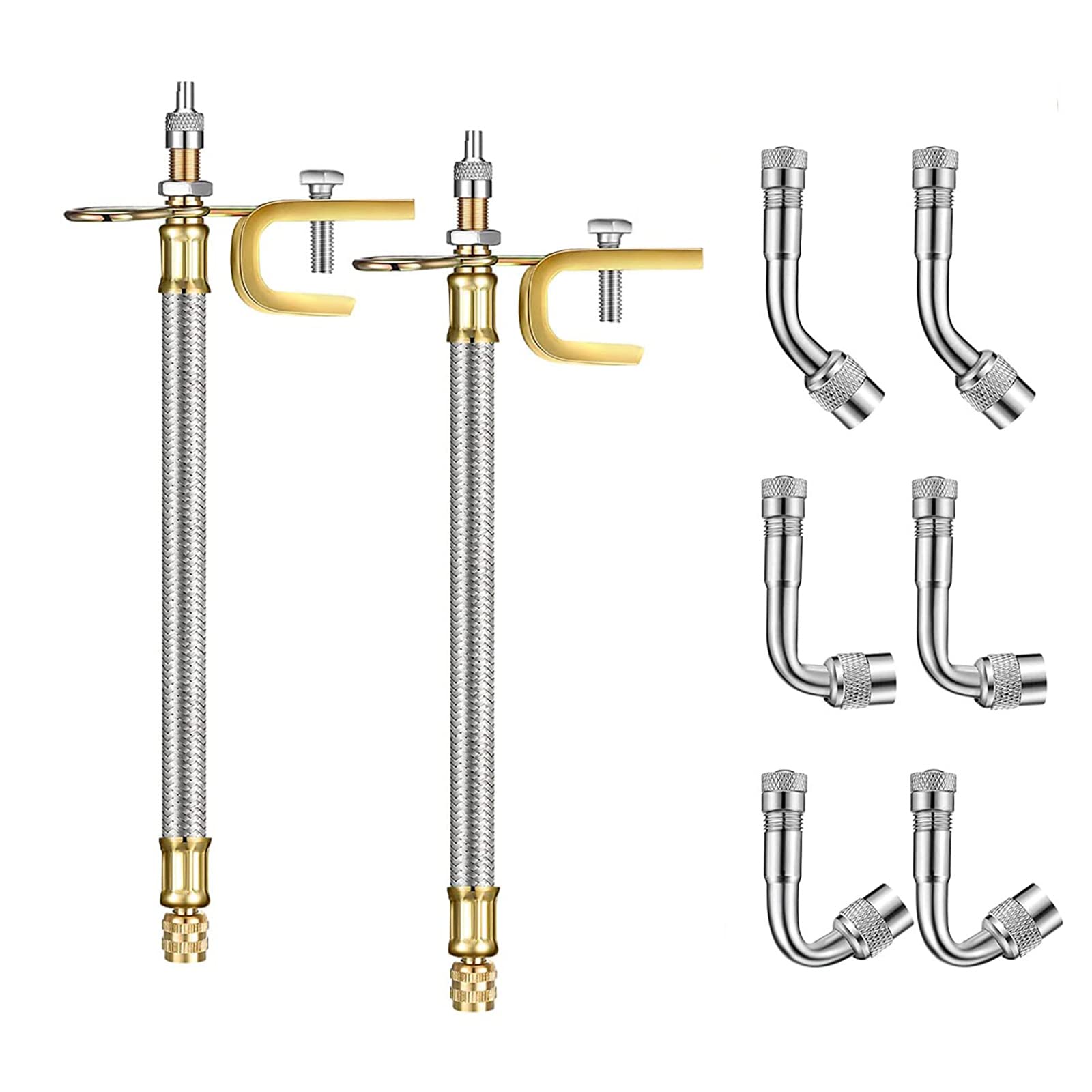 Accretion 2 Pieces Valve Stem Extension Stainless Steel Tire Extender Braided Valve Stem Extender 6 Pieces 45 90 135 Degree Brass Valve Stem Extender Tire For Most Cars Truck (7 Inch)