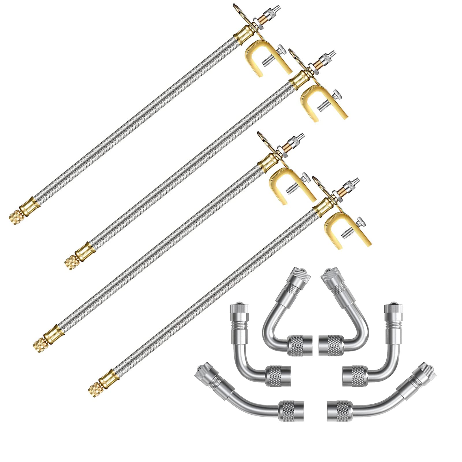 Accretion 4 Pieces Valve Stem Extension Stainless Steel Tire Extender Braided Valve Stem Extender 6 Pieces 45 90 135 Degree Brass Valve Stem Extender Tire For Most Cars Truck (12 Inch)