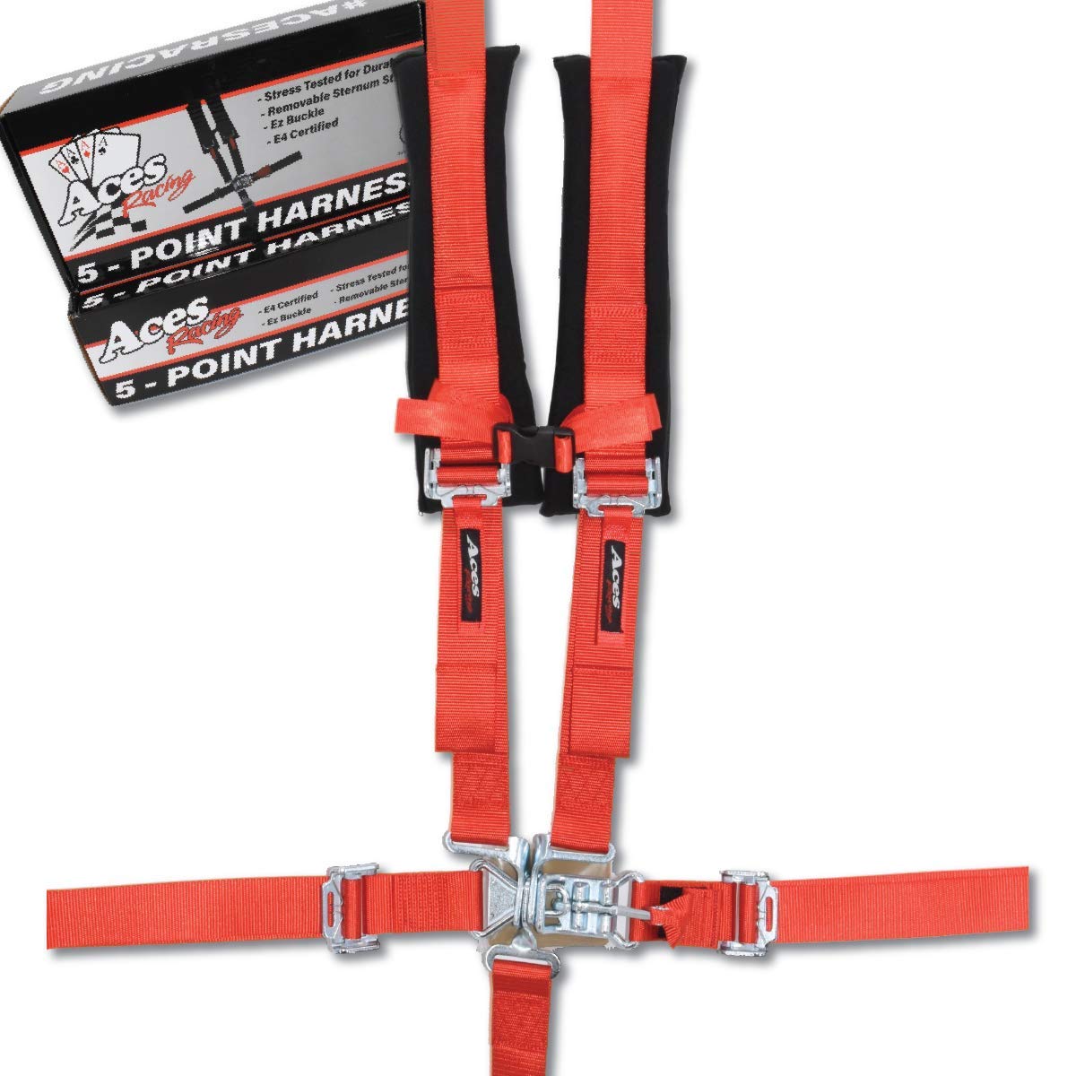 Aces Racing 5 Point Harness With 2 Inch Padding E4 Certified (Red)