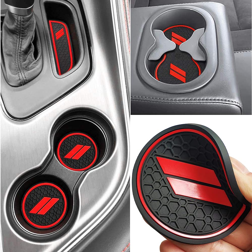 Auprite Anti Dust Mats For Dodge Challenger Accessories 2015 2016 2017 2018 2019 2020 2021 2022,Custom Fit Cup Holder Liners Mats Door Pocket Center Console Liners (Red, 11Pcs/Kit)