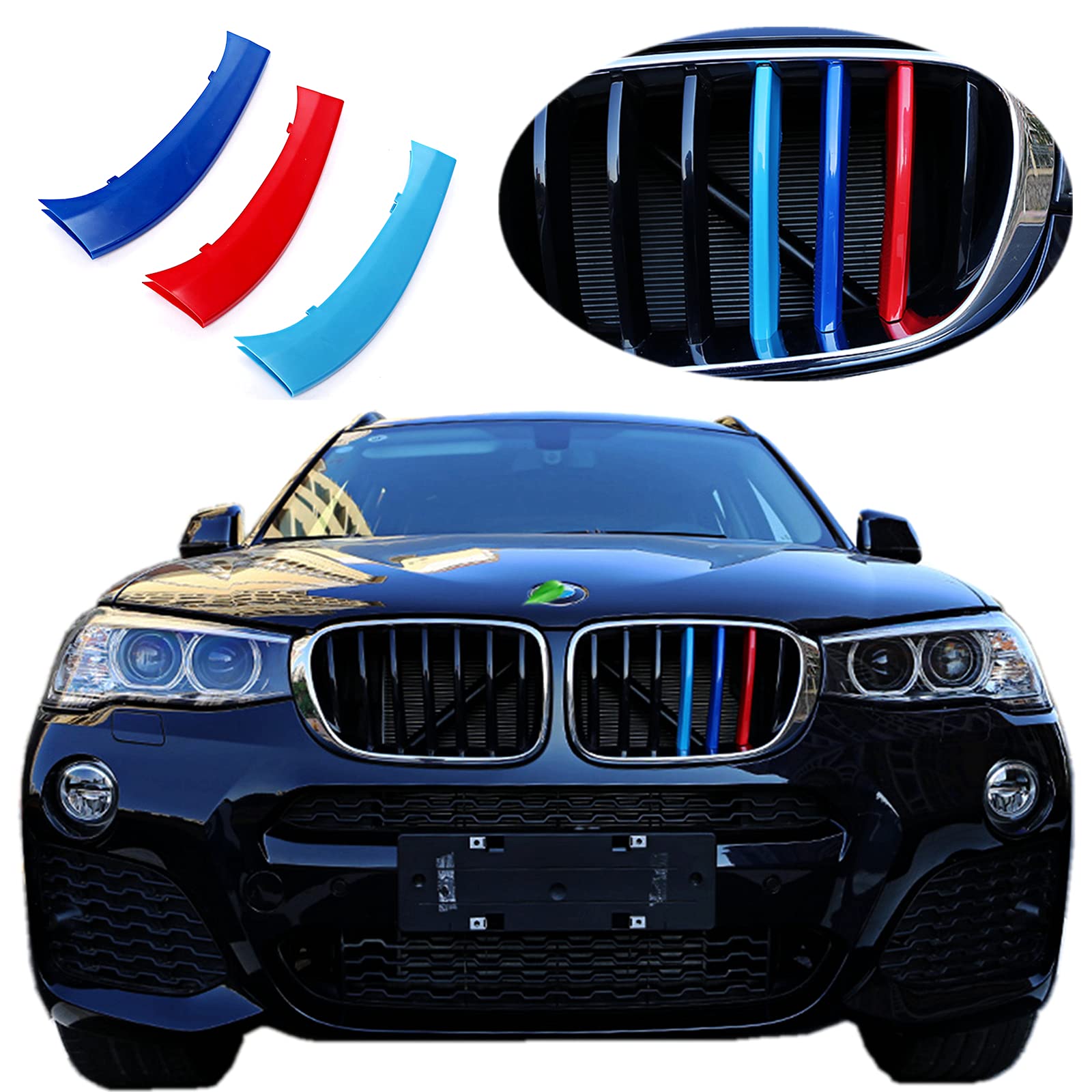 Exact Fit ///M-Colored Grille Insert Trims Compatible With F25 X3 2011-2017 Or F26 X4 2014-2017 Accessories For W/Standard Kidney Grille (7 Beams)