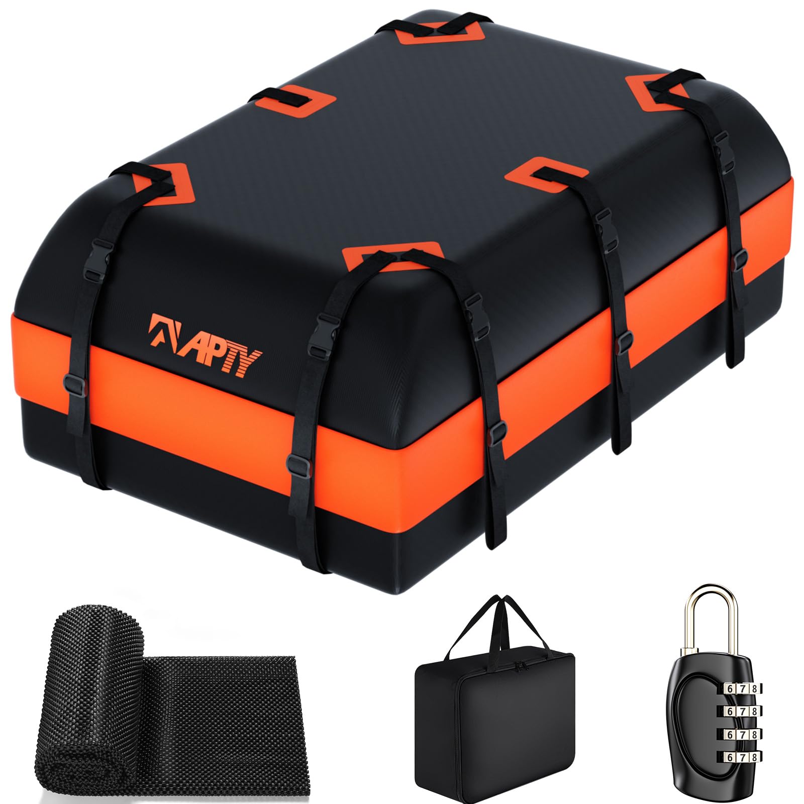 Apty 21 Cubic Feet Car Rooftop Cargo Bag Carrier, Soft Roof Top Luggage Bag For All Vechicles With/Without Racks - With Waterproof Zip, Luggage Lock, Anti-Slip Mat, Storage Bag, Door Hooks